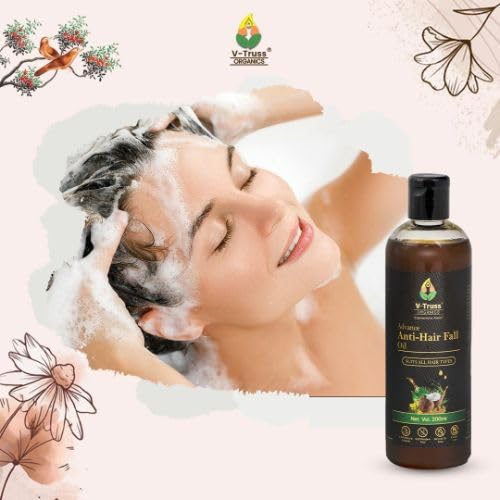 V-Truss Organics Advanced Anti Hair Fall Oil - 200ml | Natural Hair Growth Treatment for Men & Women | Stops Hair Loss & Promotes Thicker Hair | Perfect for Daily Scalp Massage & Overnight Hair Care