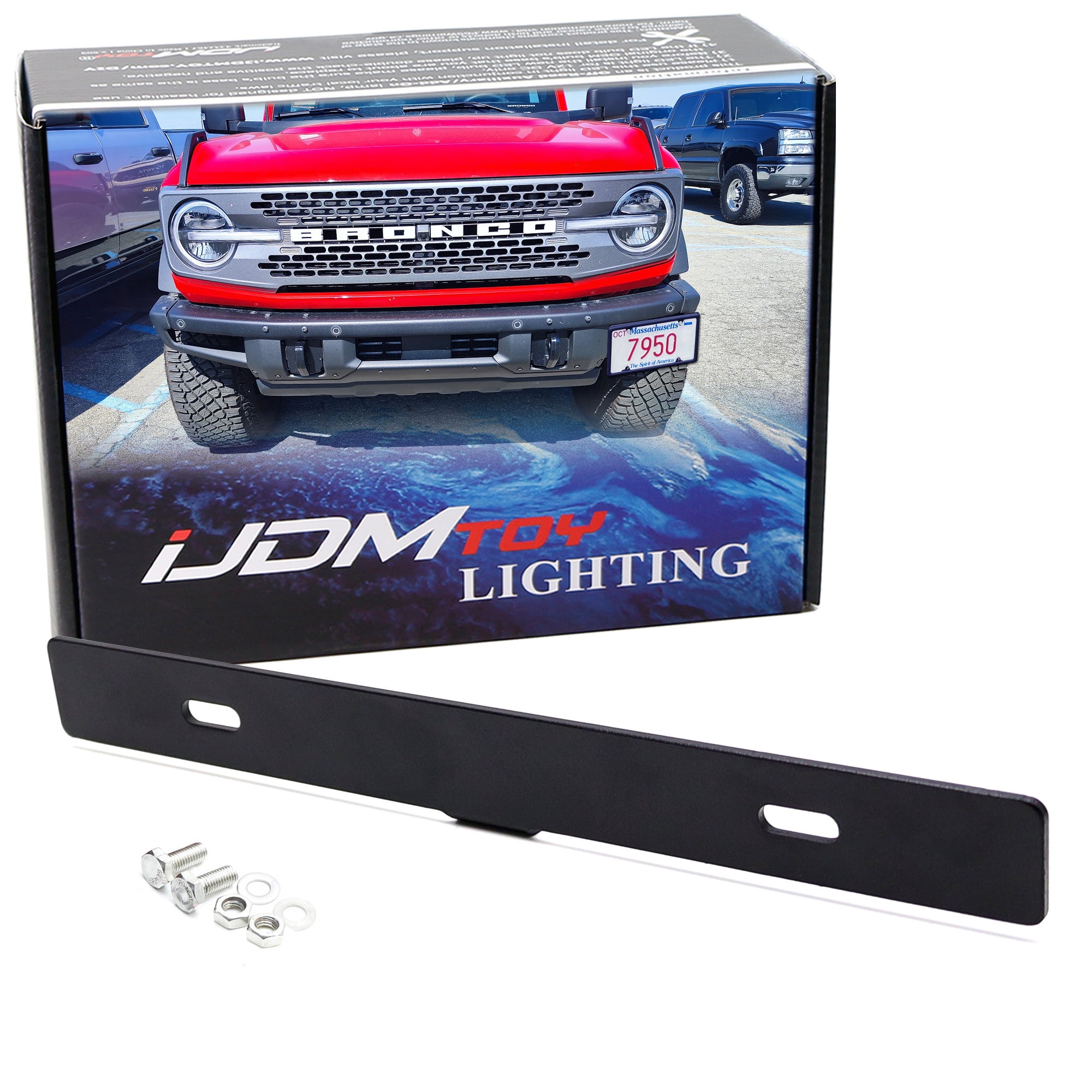 EZ Mount License Plate Relocation Bracket for Jeep Wrangler & Ford Bronco/F150/F250 - Off-Road & Street Legal Solution for Front Bumper Customization