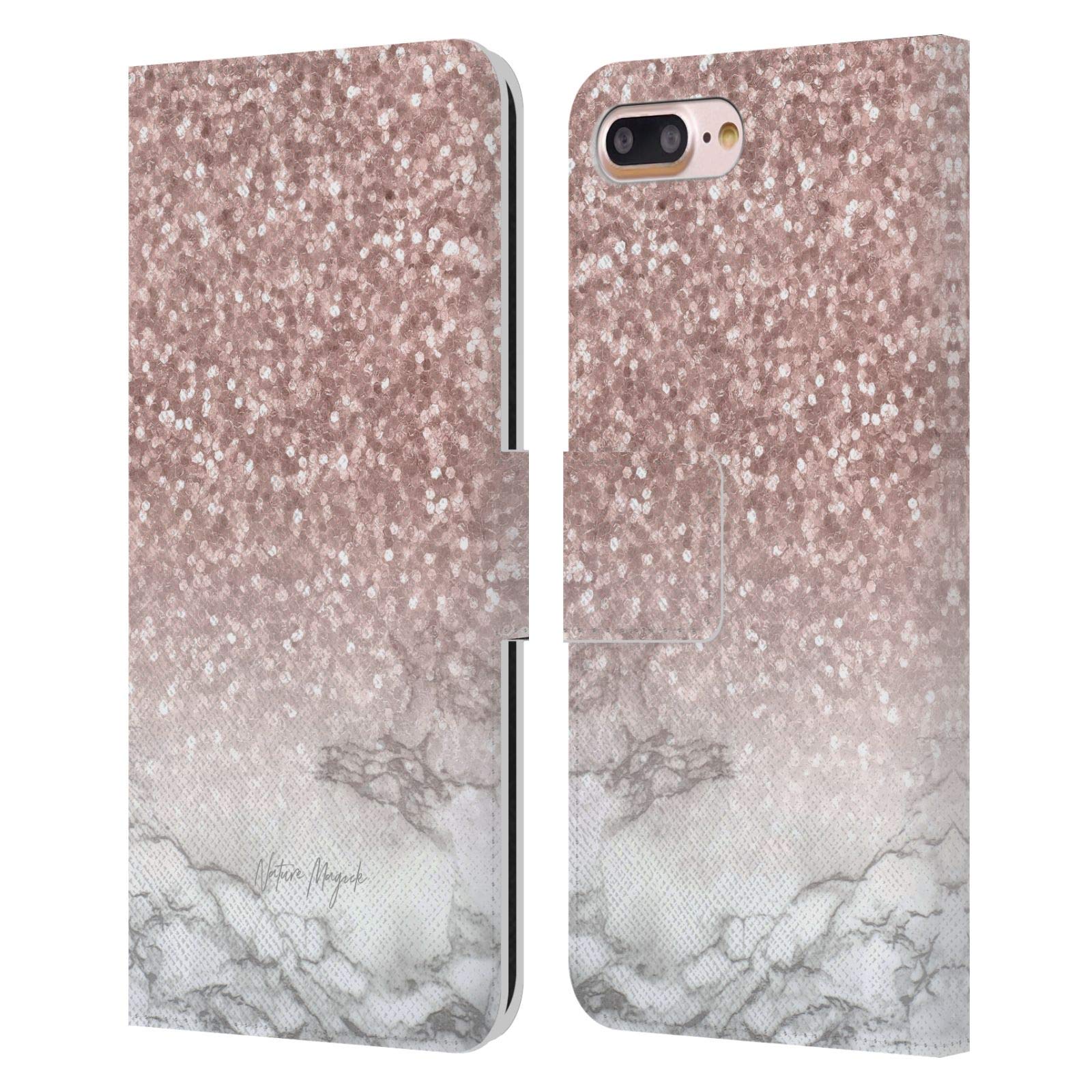 Head Case Designs Officially Licensed Nature Magick Sparkling Rose Gold Marble Glitter Leather Book Wallet Case for Apple iPhone 7 Plus/8 Plus - Perfect for Everyday Use & Gift Giving