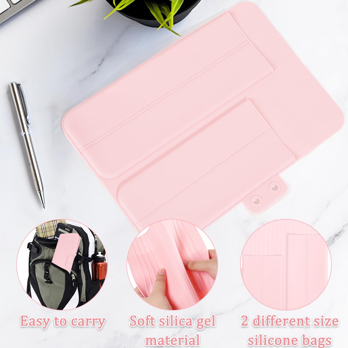 Heat Resistant Mat for Hair Tools - 2-Hole Silicone Heat Mat Pouch for Curling Iron, Flat Iron & Hair Styling Tools | Protects Countertops & Vanity from Heat Damage | Perfect for Home, Salon & Travel Use (Pink)