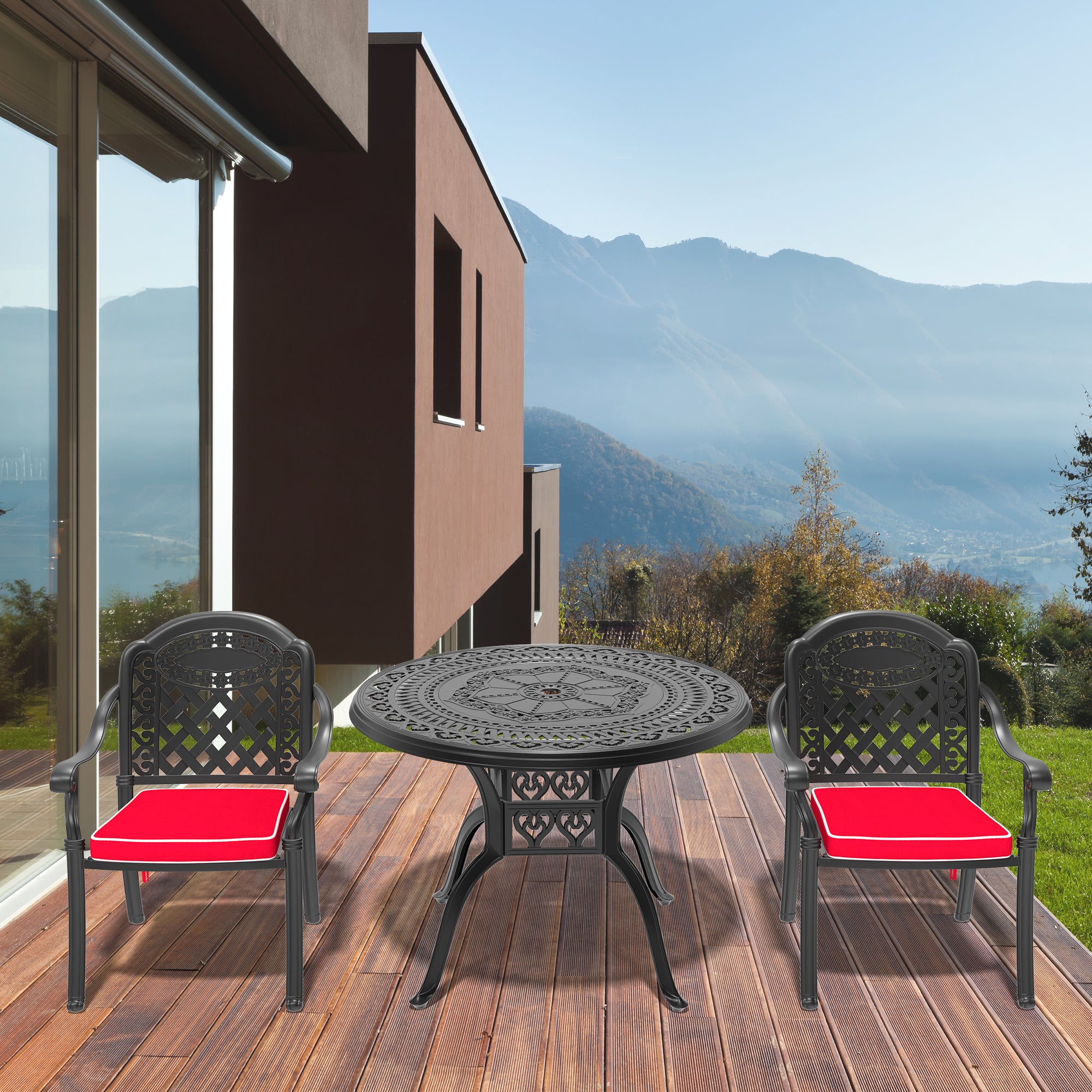 3-Piece Cast Aluminum Patio Furniture Set with Cushions - Outdoor Garden, Poolside & Backyard Lounge Seating - Includes Comfortable Cushions (Random Colors)