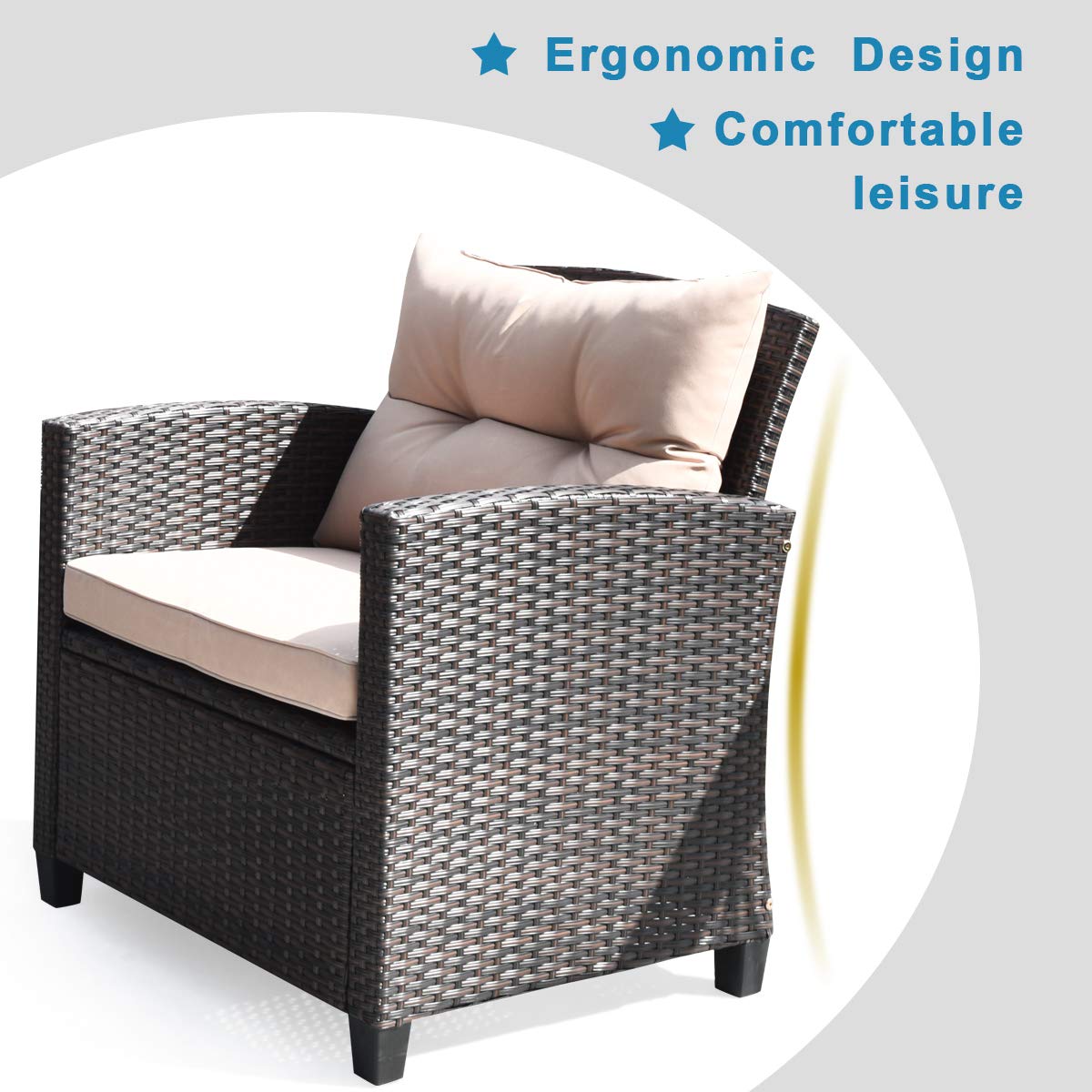 Tangkula 4-Piece Outdoor Patio Furniture Set - Rattan Wicker Chair Set with 1 Loveseat, 2 Single Sofas & Tempered Glass Coffee Table - Perfect for Backyard, Porch, Garden, Poolside & Outdoor Entertaining