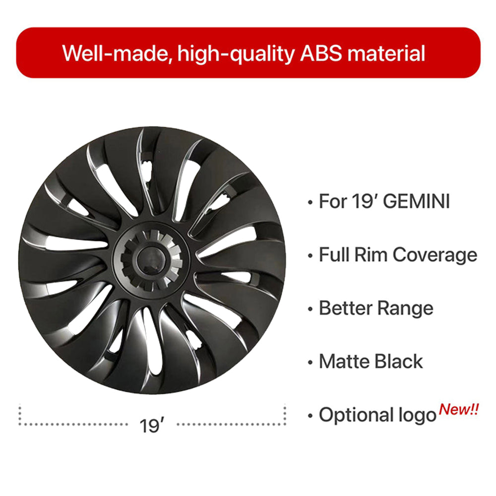 4PCS Tesla Model Y Wheel Caps - Überturbine Style 19-Inch Gemini Wheel Covers in Matte Black | Perfect for Model Y 2020-2023 | Enhance Style & Protect Wheels from Scratches