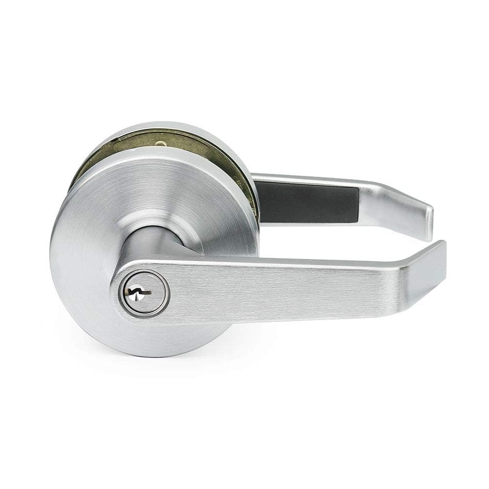 Heavy Duty Lawrence Commercial Lever Door Lock with Keyed Entry - Grade 2 Storeroom Function Door Handle with Lock & Key in Brushed Chrome - Ideal for Office Buildings, Retail Stores, and Warehouse Security