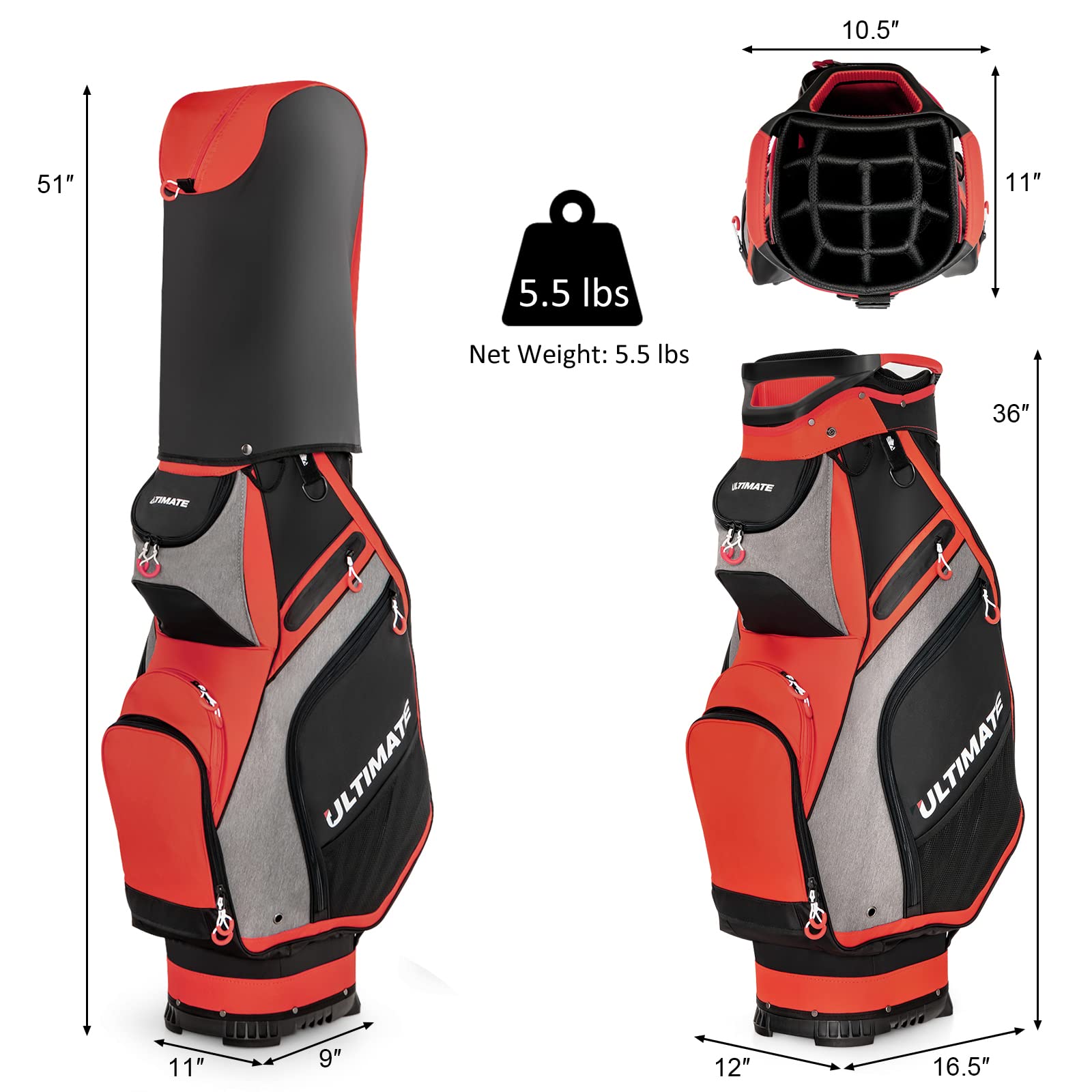 Tangkula Premium Golf Cart Bag with 14-Way Divider - Durable, Water-Resistant & Lightweight Golf Stand Bag for Men & Women - Perfect for Golf Courses, Driving Range & Outdoor Sports