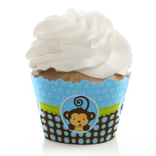 Big Dot of Happiness - Blue Monkey Boy Baby Shower Decorations - 12-Pack Cupcake Wrappers for Birthday Parties & Nursery Theme - Perfect for Jungle Themed Celebrations & Gender Reveals