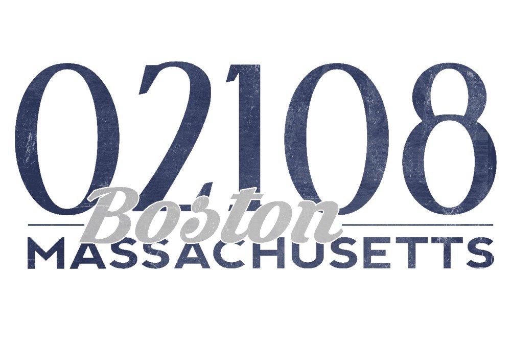 Boston Massachusetts 02108 Zip Code Blue 24x36 Signed Art Print - Vintage Wall Decor Poster for Home, Office & Gift Giving