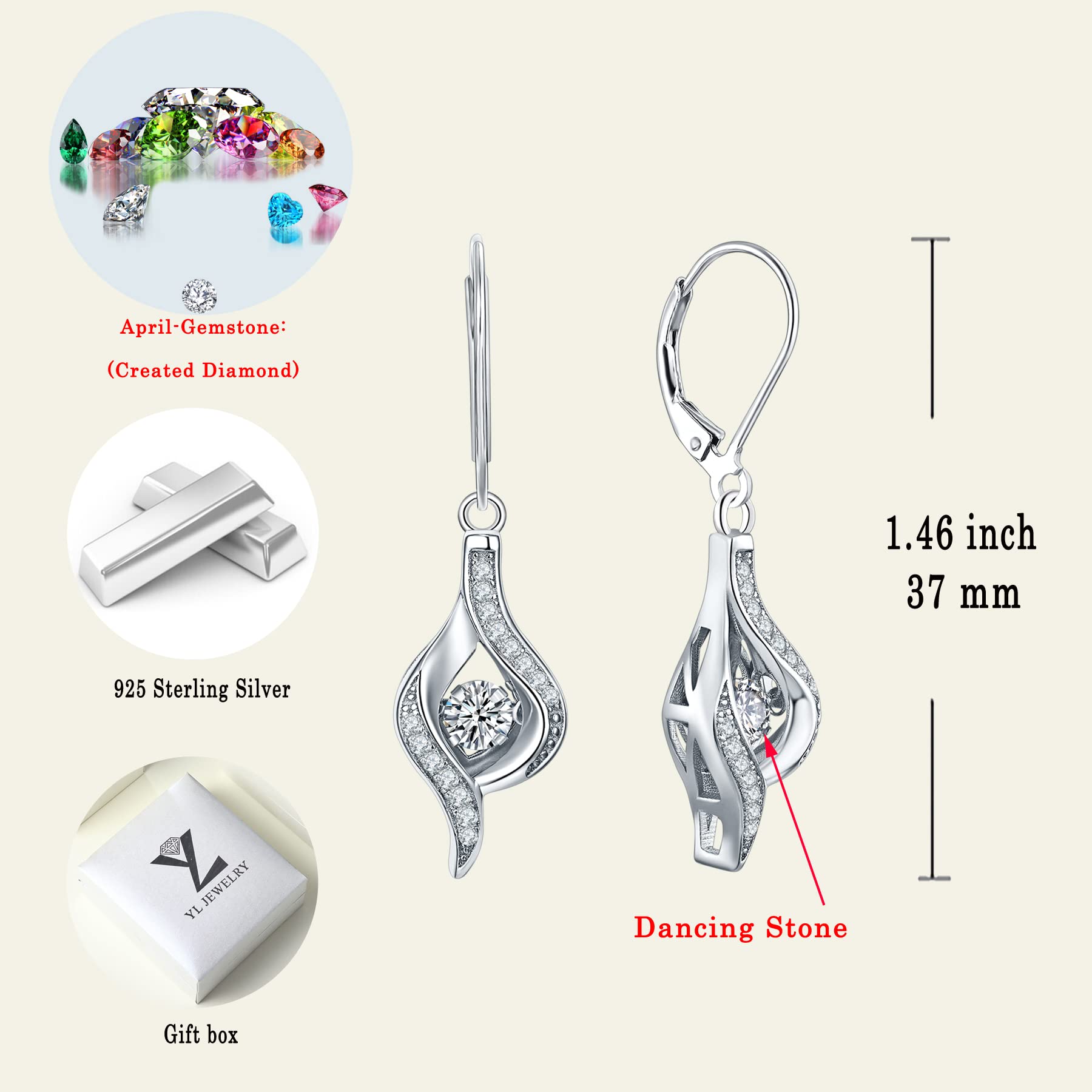 925 Sterling Silver YL Eye Dangle Earrings with Birthstone - Elegant Halo Jewelry for Women | Perfect for Parties, Weddings & Everyday Wear