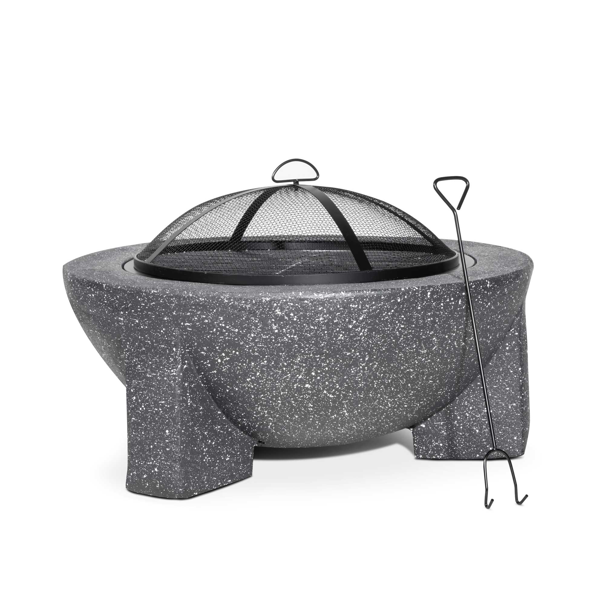 Round MgO Fire Pit with BBQ Grill - 75cm Diameter, Safety Mesh Screen, Dark Grey (DG191) - Perfect for Backyard Gatherings, Camping & Outdoor Cooking