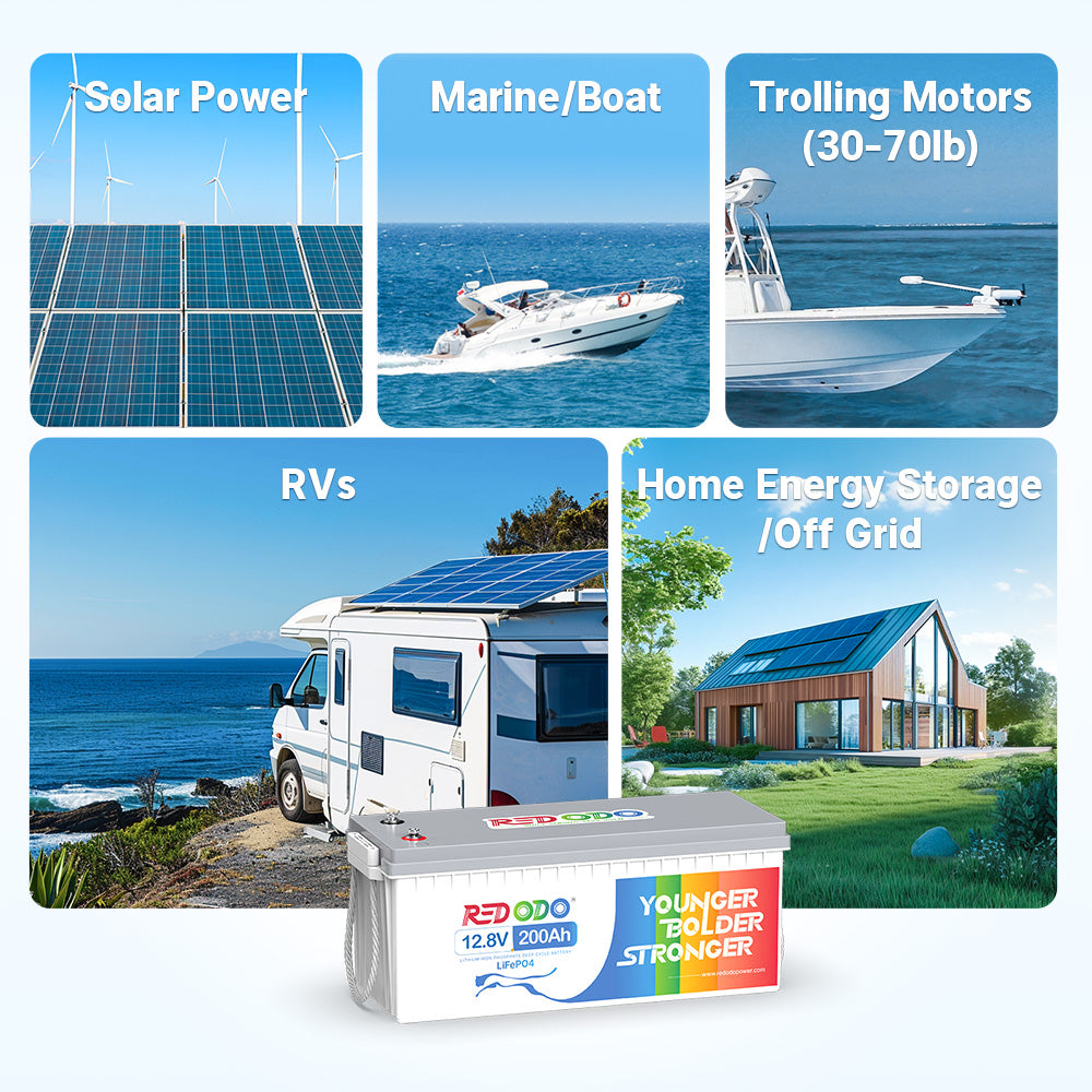 Redodo 12V 200Ah LiFePO4 Lithium Battery - 1280W High Power, 4000+ Deep Cycles for RV, Solar, Marine, Off-Grid & Home Backup Power | Perfect for Camping, Boating & Emergency Power Outages