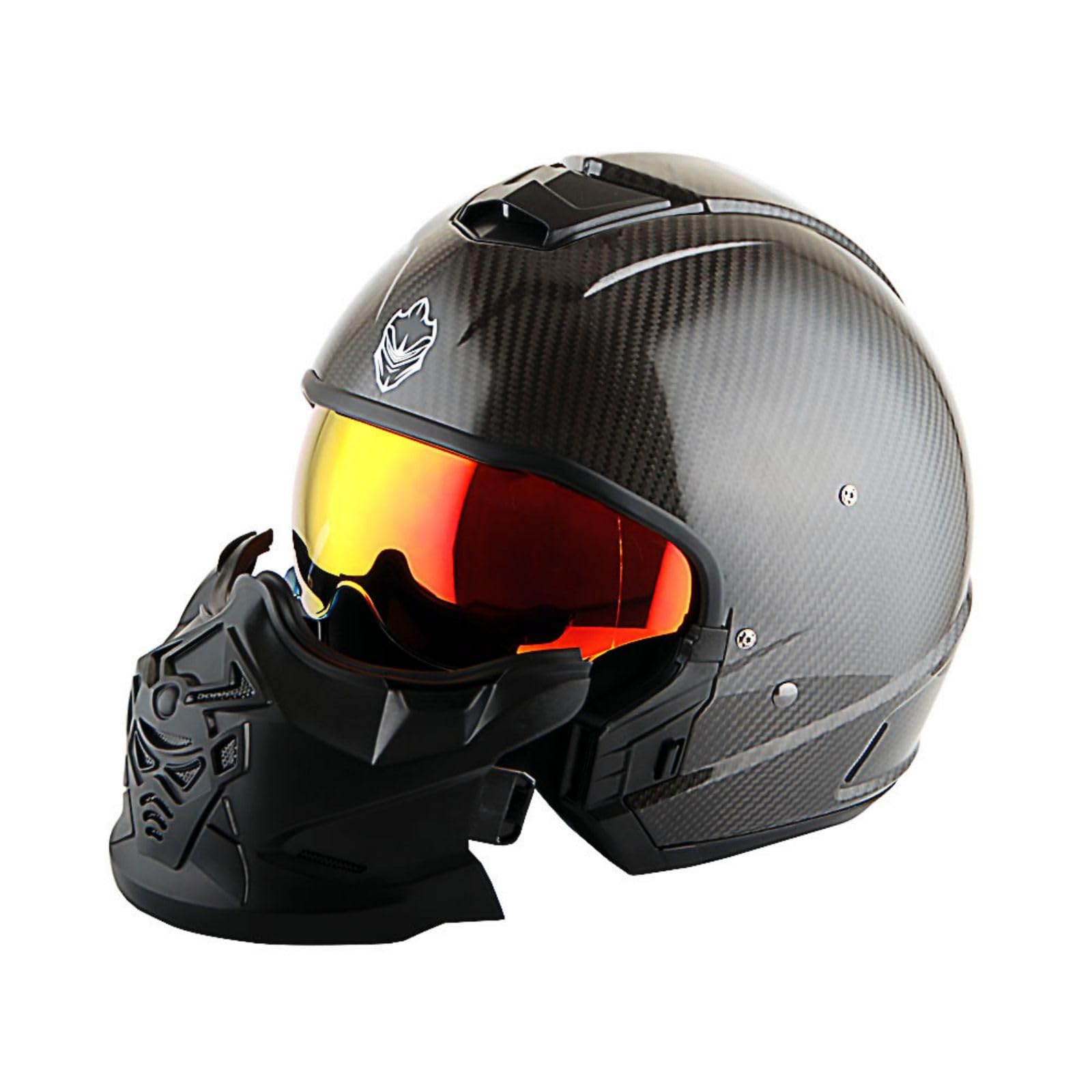 Martian Genuine Carbon Fiber Motorcycle Helmet HB-B2 - DOT Approved Full Face & Open Face Glossy Black - Lightweight & Durable for Street Riding, Racing & Cruising