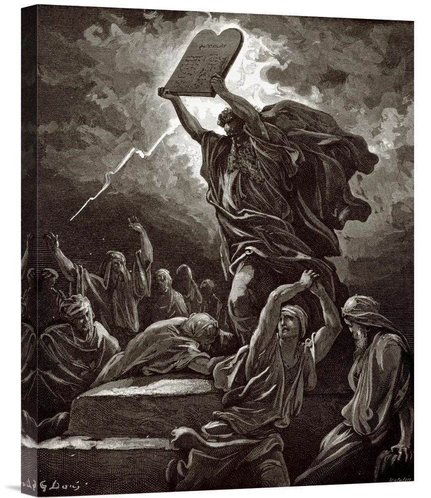 Gustave Dore Moses Breaking The Tablets of The Law Canvas Wall Art Print - Premium Giclee Gallery Wrap - Biblical Home Decor for Living Room, Office & Church