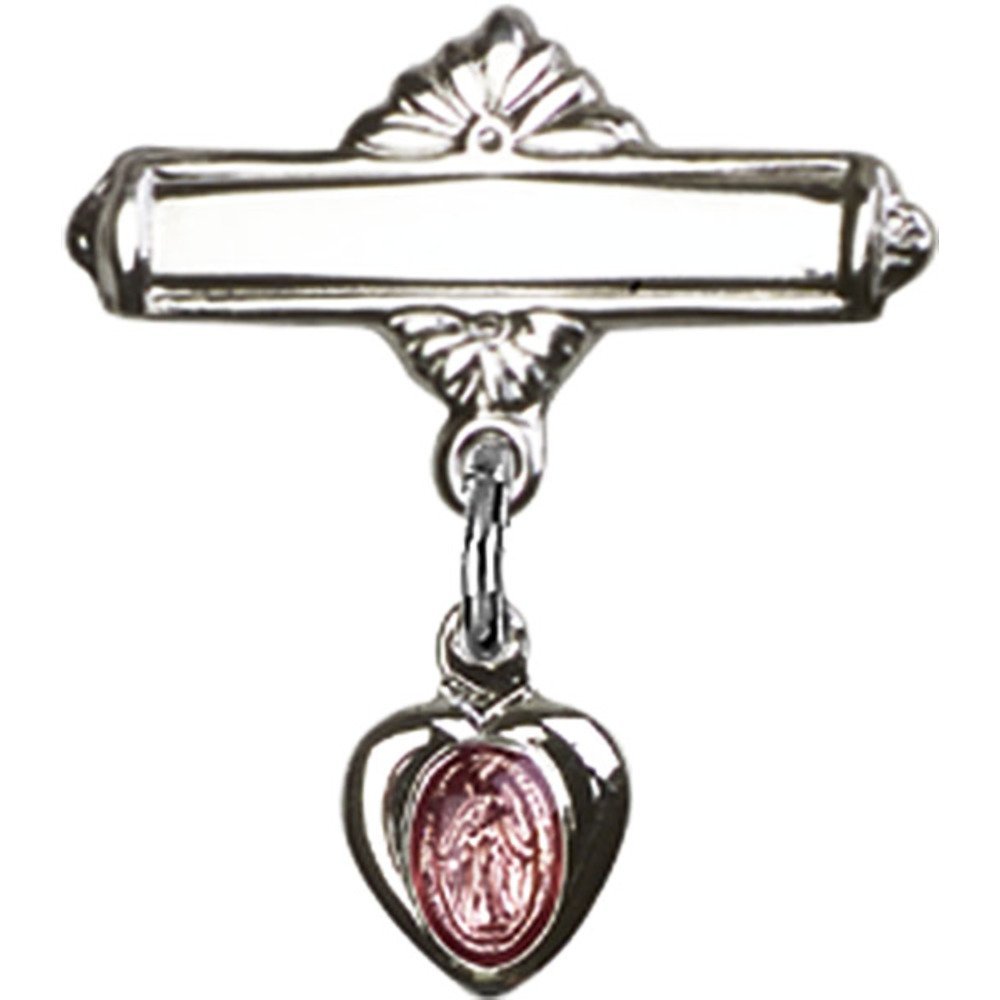 Sterling Silver Baby Badge with Pink Miraculous Charm - 3/4