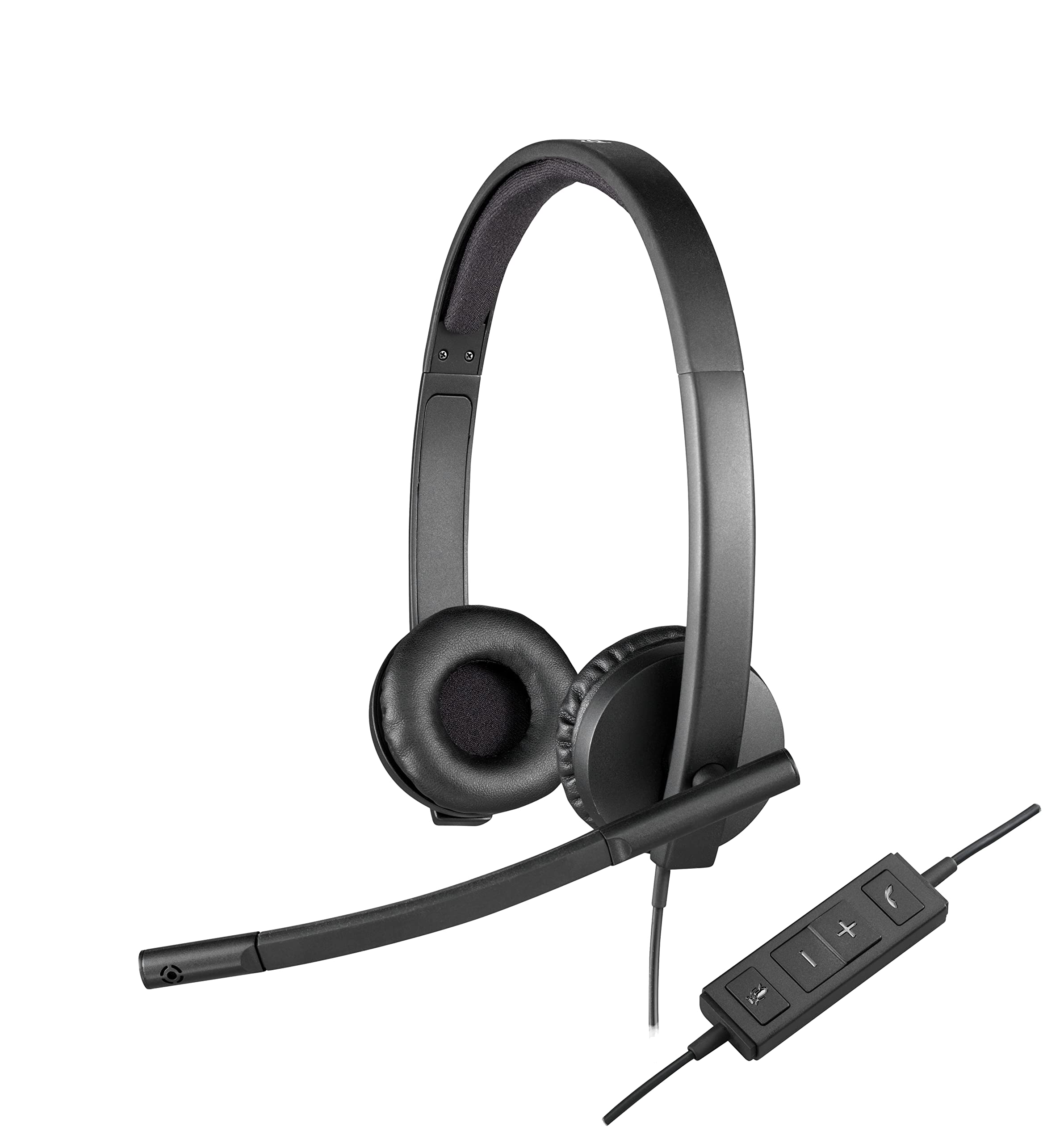 Logitech H570e Wired USB Headset with Noise-Canceling Microphone - Stereo Headphones for PC, Mac, Laptop - In-Line Controls, Mute Button & LED Indicator - Black | Perfect for Office Calls, Online Meetings & Remote Work