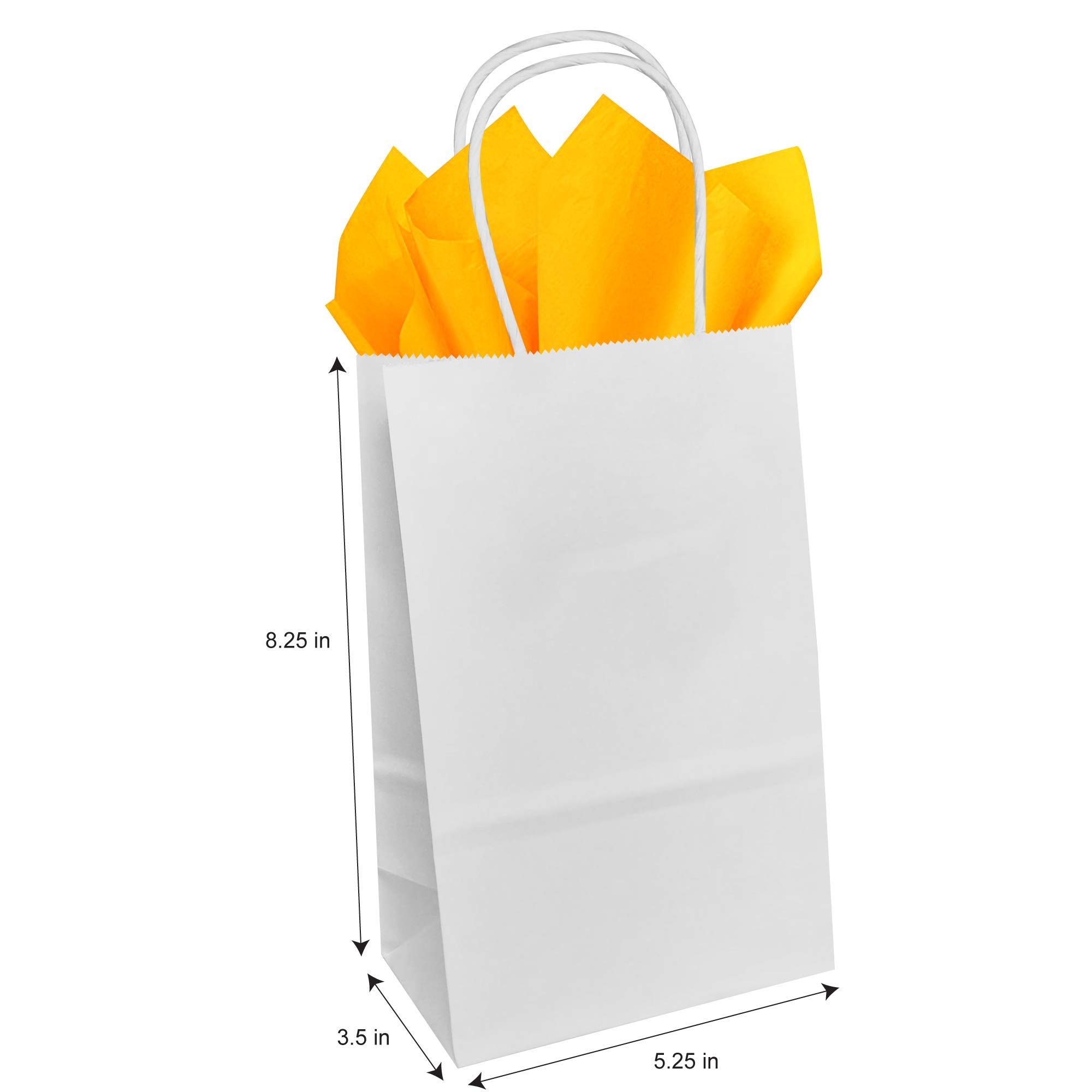 Premium White Kraft Paper Gift Bags with Goldenrod Yellow Tissue Wrap - 5.25