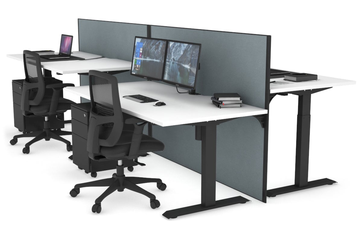 Just Right Height Adjustable 4-Person Workbench | 1400L x 800W Office Desk with Cable Management | Perfect for Team Collaboration & Computer Workstations