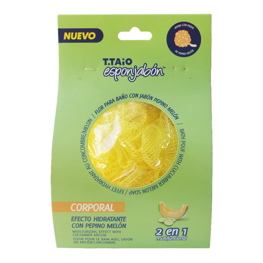 Natural Loofah Bath Sponge with Built-in Soap - Pepino Melon Scented Exfoliating Body Scrubber for Soft Skin | Perfect for Shower, Bath & Spa Relaxation