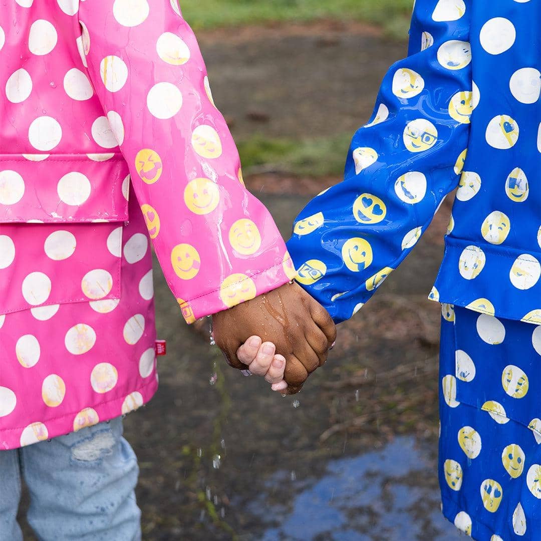 Magnetic Me Waterproof Raincoat for Kids - Pink Polka Dot Emoji Design | Lightweight & Comfortable Outdoor Wear for Rainy Days, School, and Playtime