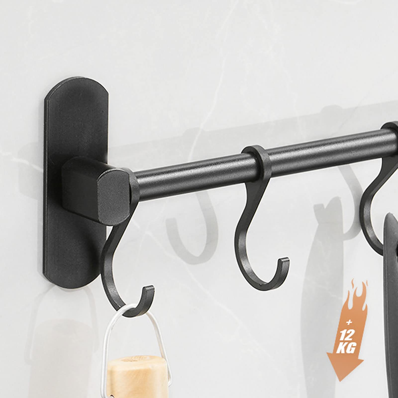 Khakho 6-Hook Stainless Steel Wall Mounted Pot Rack - Black Space-Saving Kitchen Utensil Organizer for Pots, Pans & Cooking Tools - Perfect for Small Kitchens & RV Cooking
