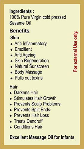 Pure Organic Virgin Cold Pressed Sesame Oil for Hair & Skin Care - 200ml Twin Pack | Ayurvedic Massage Oil, Cooking Oil & Natural Moisturizer | Matru Ayurveda