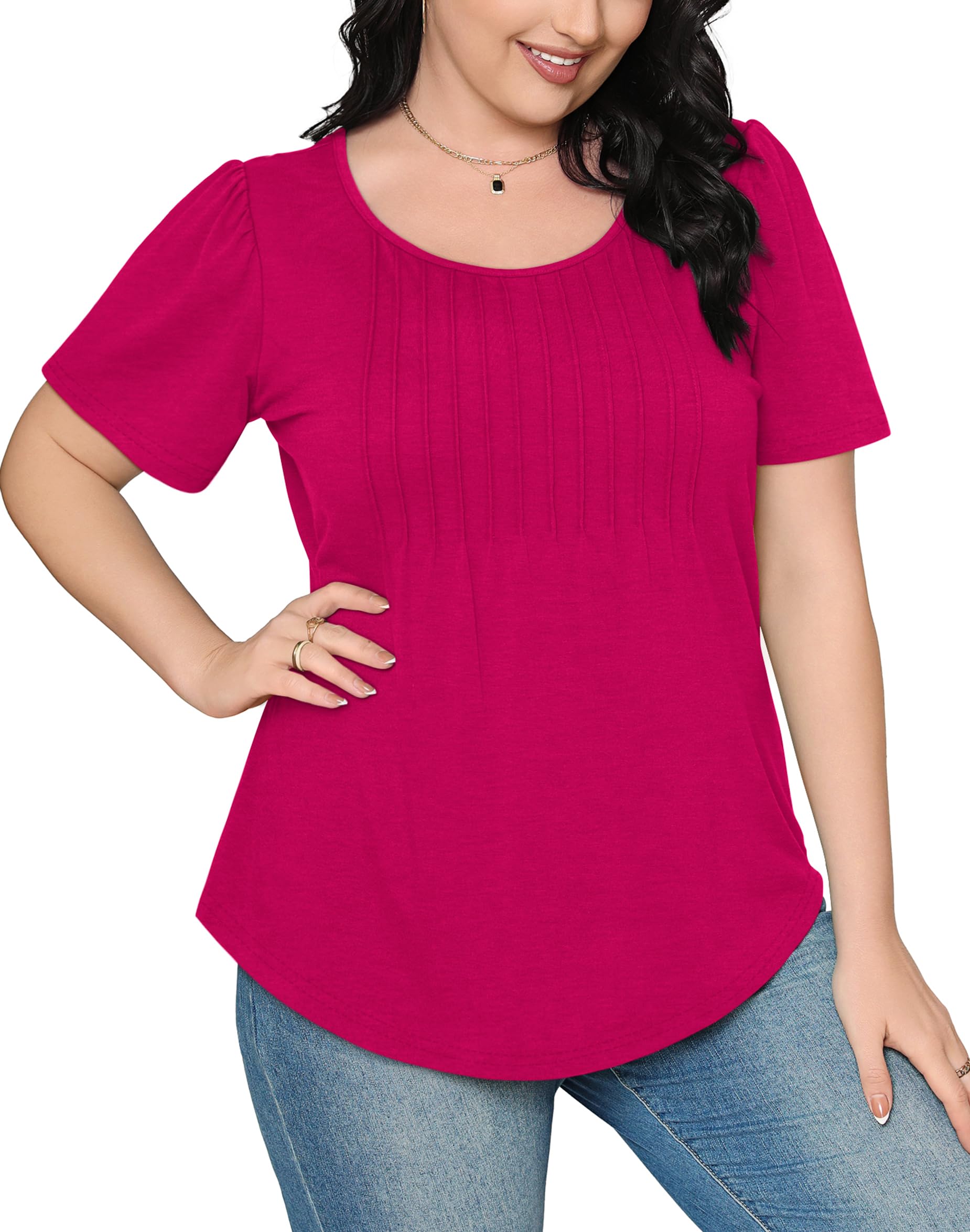 WIHOLL Women's Short Sleeve Pleated Blouse - Summer Casual Dressy Tops with Front Pleat Details | Perfect for Office, Date Night & Summer Outings