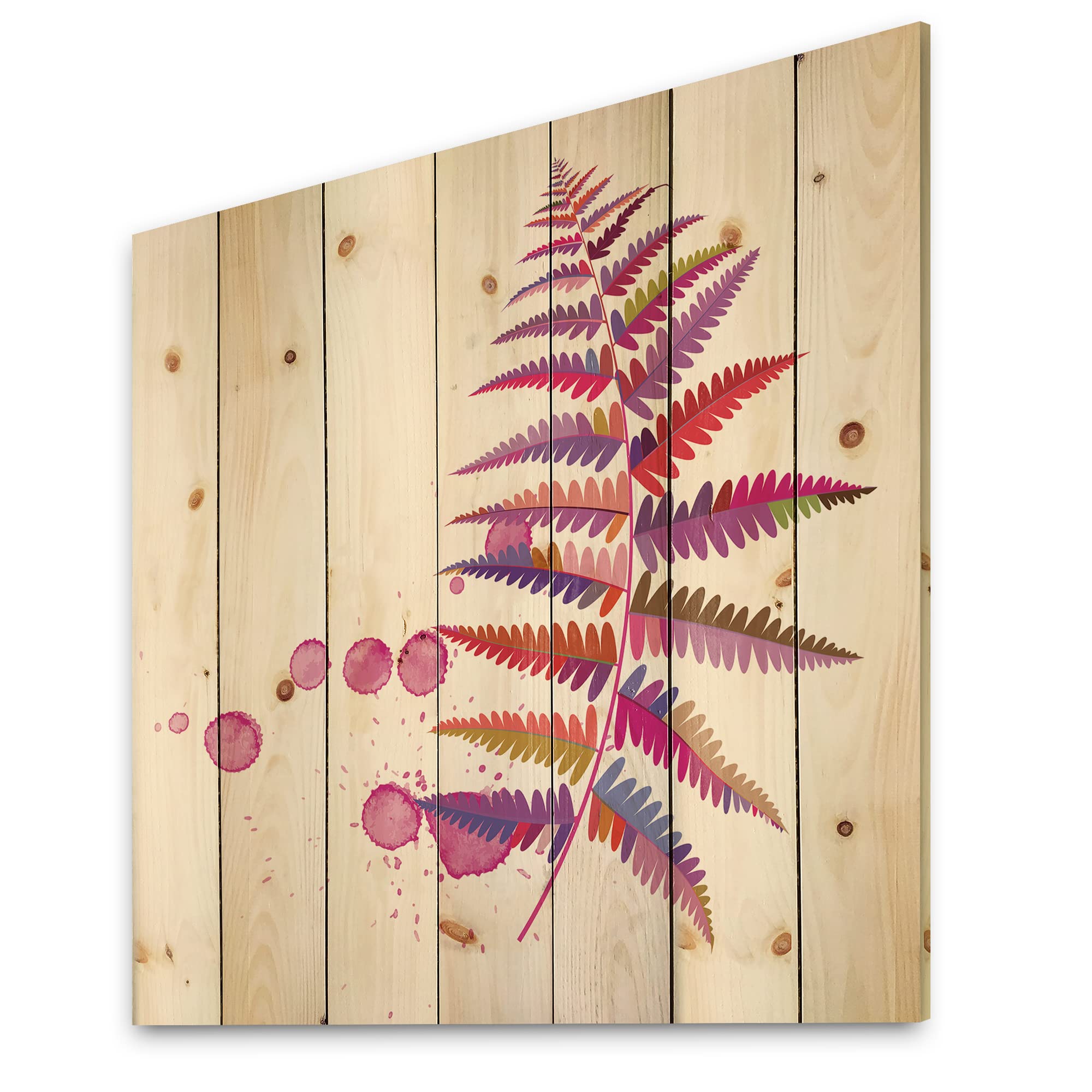 Purple Fern Farmhouse Wood Wall Decor - Pink Floral Wood Wall Art - Large Printed Pine Wood Panels for Home & Office Decoration | Perfect for Living Room, Bedroom, Kitchen & Entryway