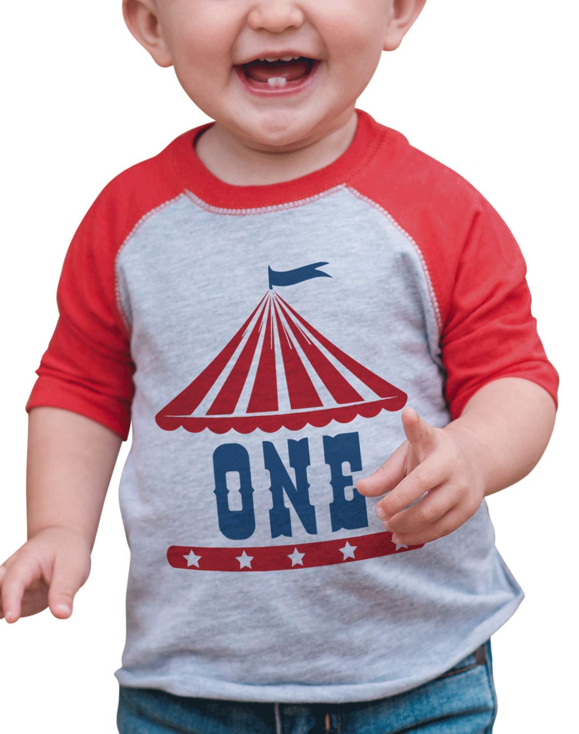 7 Ate 9 Apparel Boys' Birthday Circus Red Raglan Tee - Fun Kids' Party Outfit for Circus Themed Celebrations