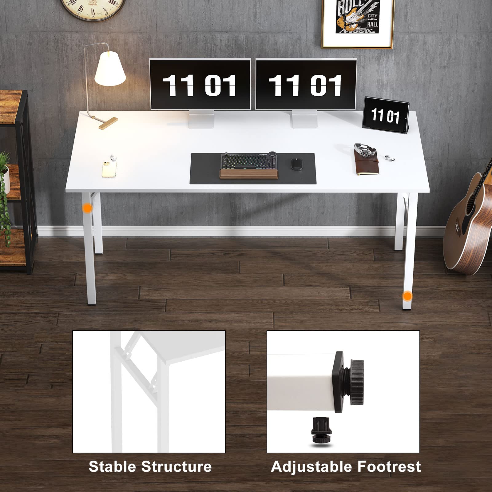 SogesFurniture 62 Inch White Computer Desk - Home Office Desk, Study Writing Table, Workstation with Metal Frame & Folding Design | Perfect for Small Spaces, Gaming Setup & Remote Work