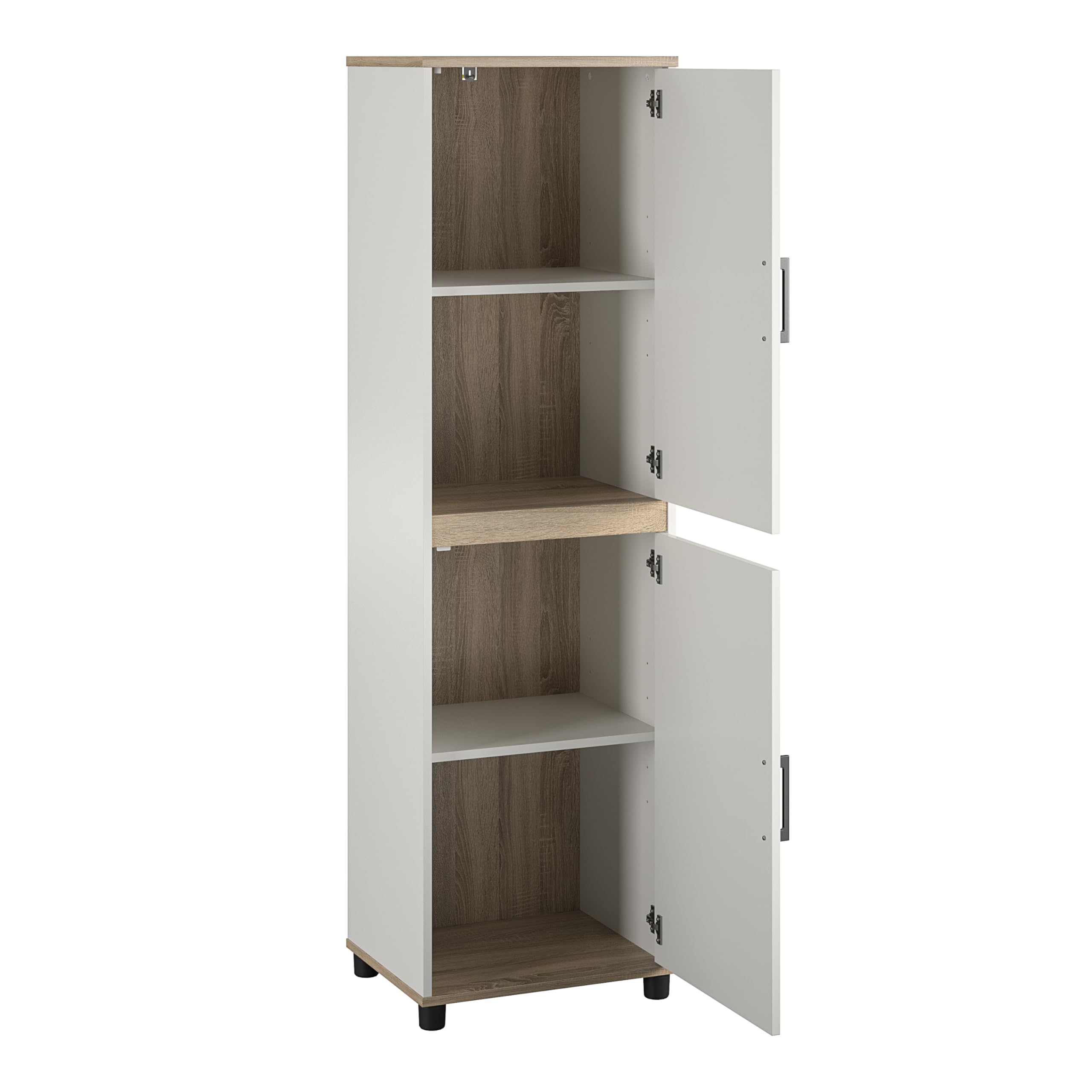 SystemBuild Whitmore 2-Door White Kitchen Pantry Cabinet with Adjustable Shelves - Perfect for Small Kitchens, Dining Rooms & Pantry Organization