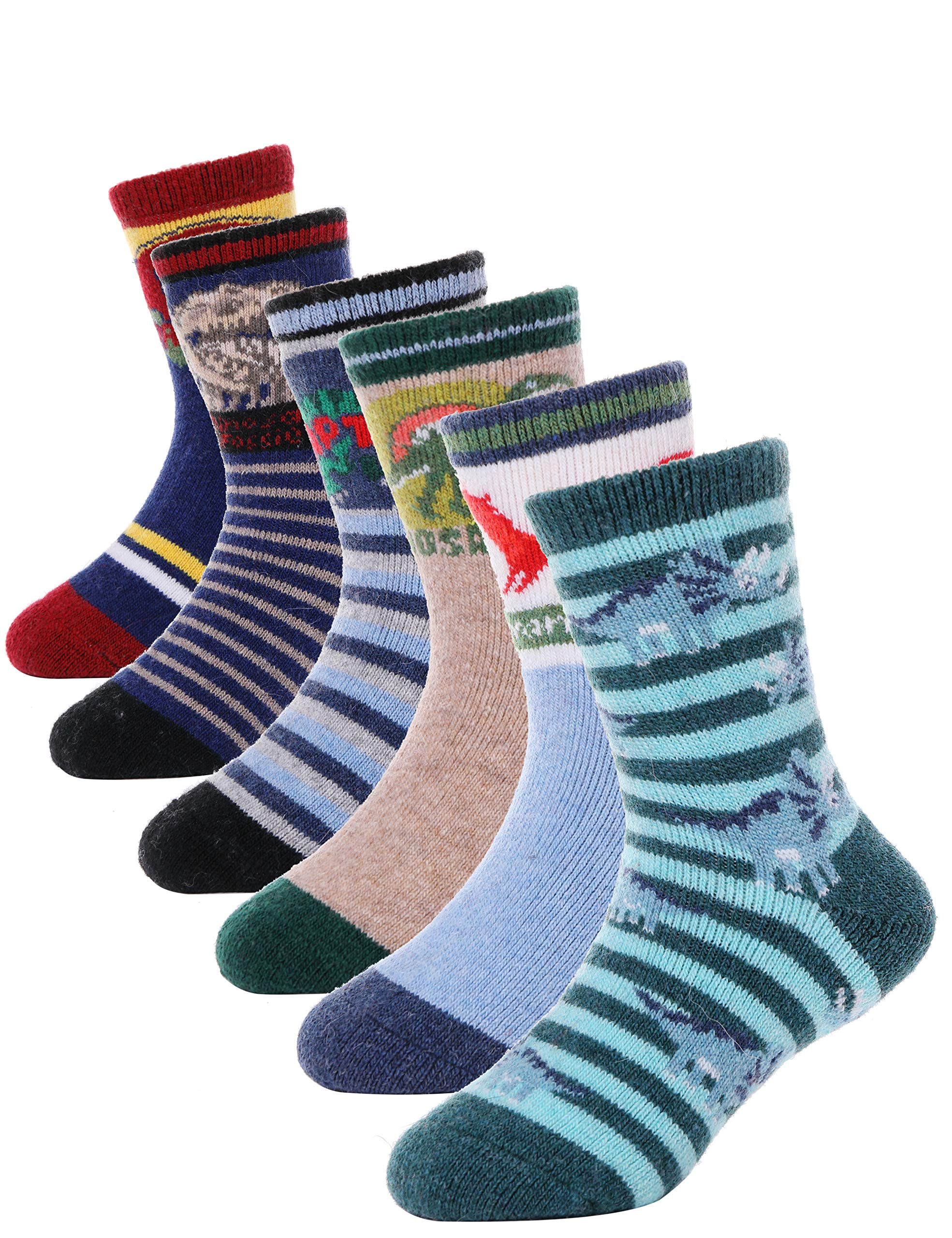 MOGGEI Kids Wool Warm Socks for Boys & Girls - 6 Pairs Thermal Winter Boot Socks for Toddlers - Thick Cozy Hiking Crew Socks - Perfect Gift for Cold Weather & Outdoor Activities