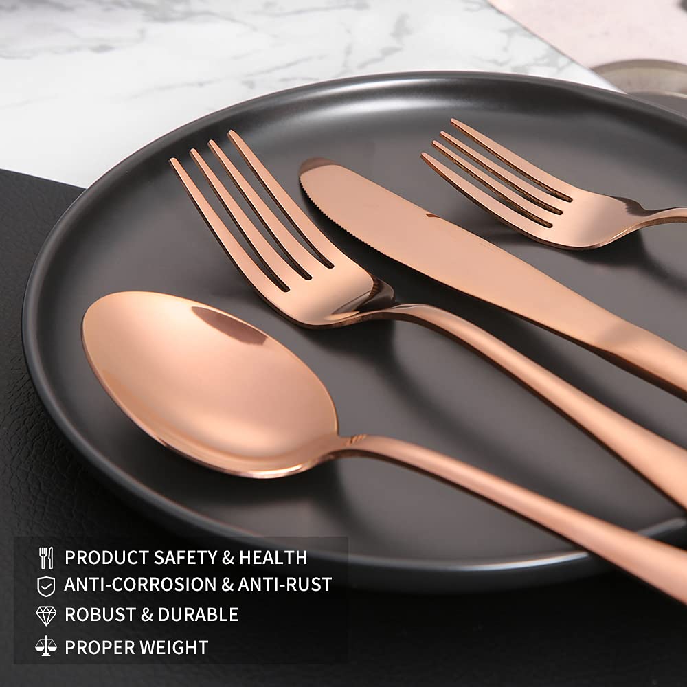 40-Piece Rose Gold Silverware Set - Stainless Steel Flatware Cutlery Set for Home, Kitchen, Restaurant & Hotel - Service for 8 - Dishwasher Safe - Elegant Tableware for Dining, Parties & Special Occasions