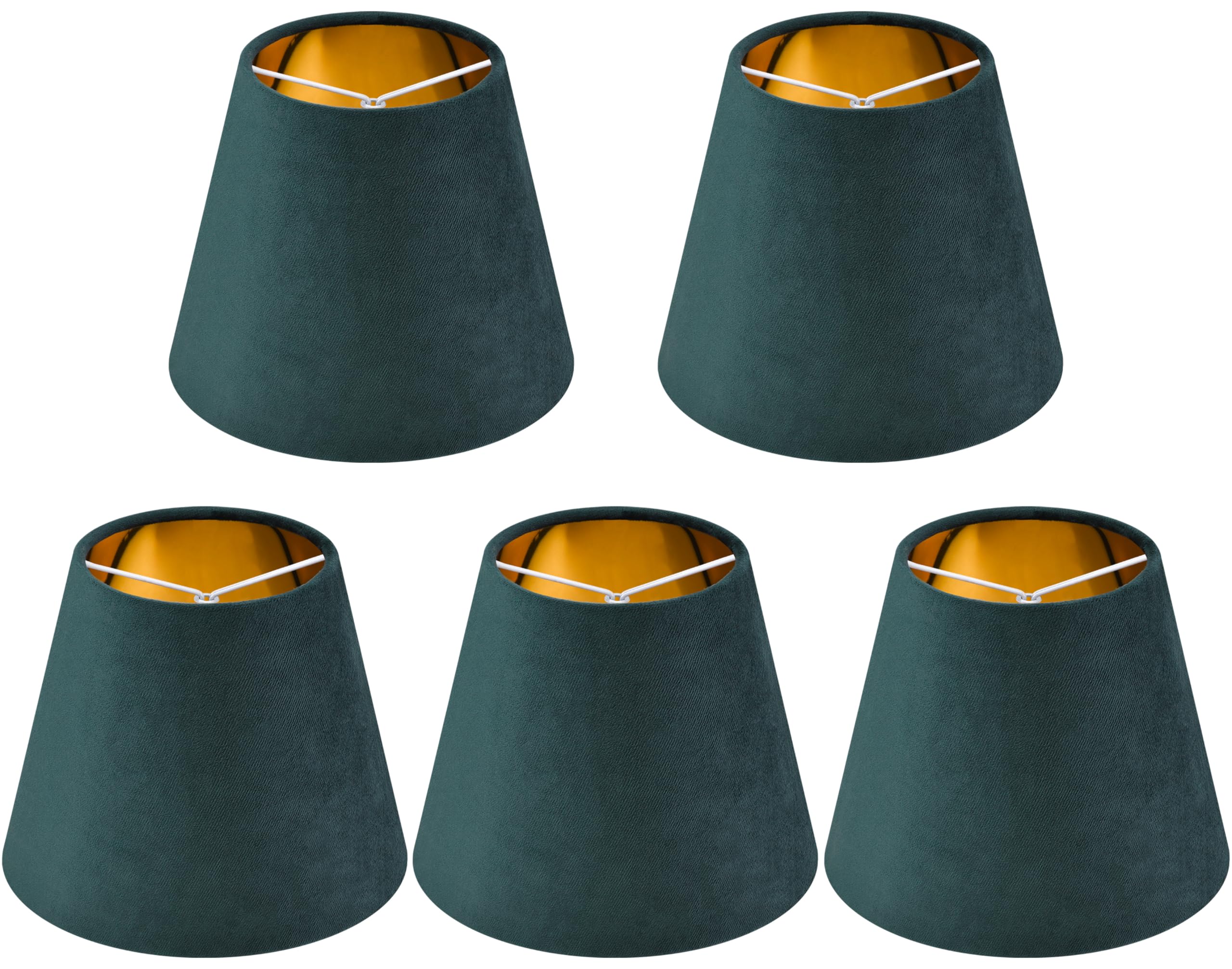 Dark Green Velvet Mini Lamp Shade Set of 5 - 4x6x5 Inch Clip-On Small Lamp Shades for Desk & Table Lamps, Pendant Lights, Chandeliers - Handcrafted Bell Shade by GO&SO | Perfect for Bedroom, Living Room & Office Lighting Decor
