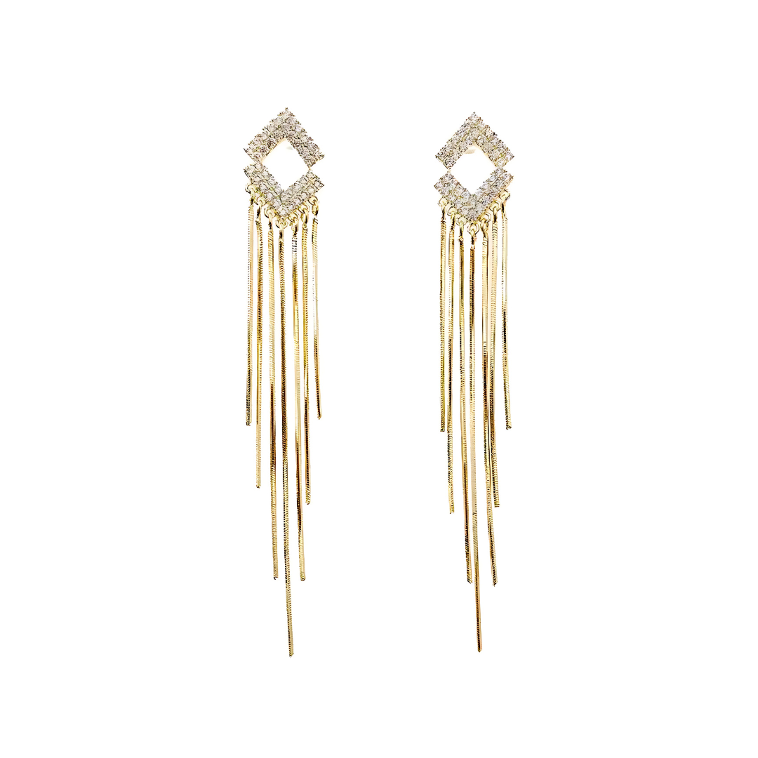 Stylish Rhombus Rhinestone Tassel Fringe Earrings for Women | Elegant Party & Evening Wear Jewelry | A7861
