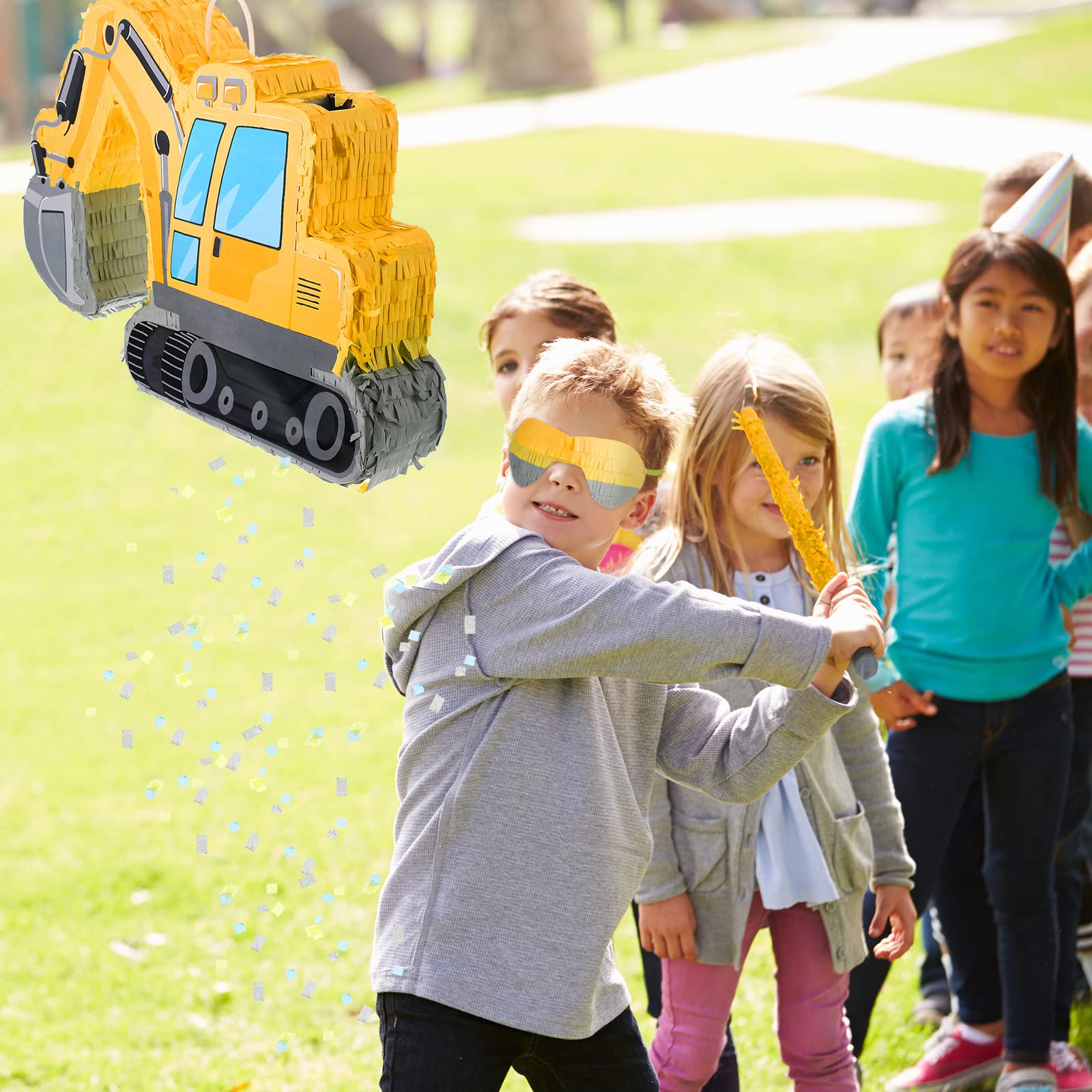 Ferraycle Excavator Construction Truck Pinata for Boys Birthday Party - Kids Construction Theme Party Supplies with Blindfold, Bat, Confetti & Number Crane Tractors - Perfect for Construction Birthday Parties, School Events & Pinata Games