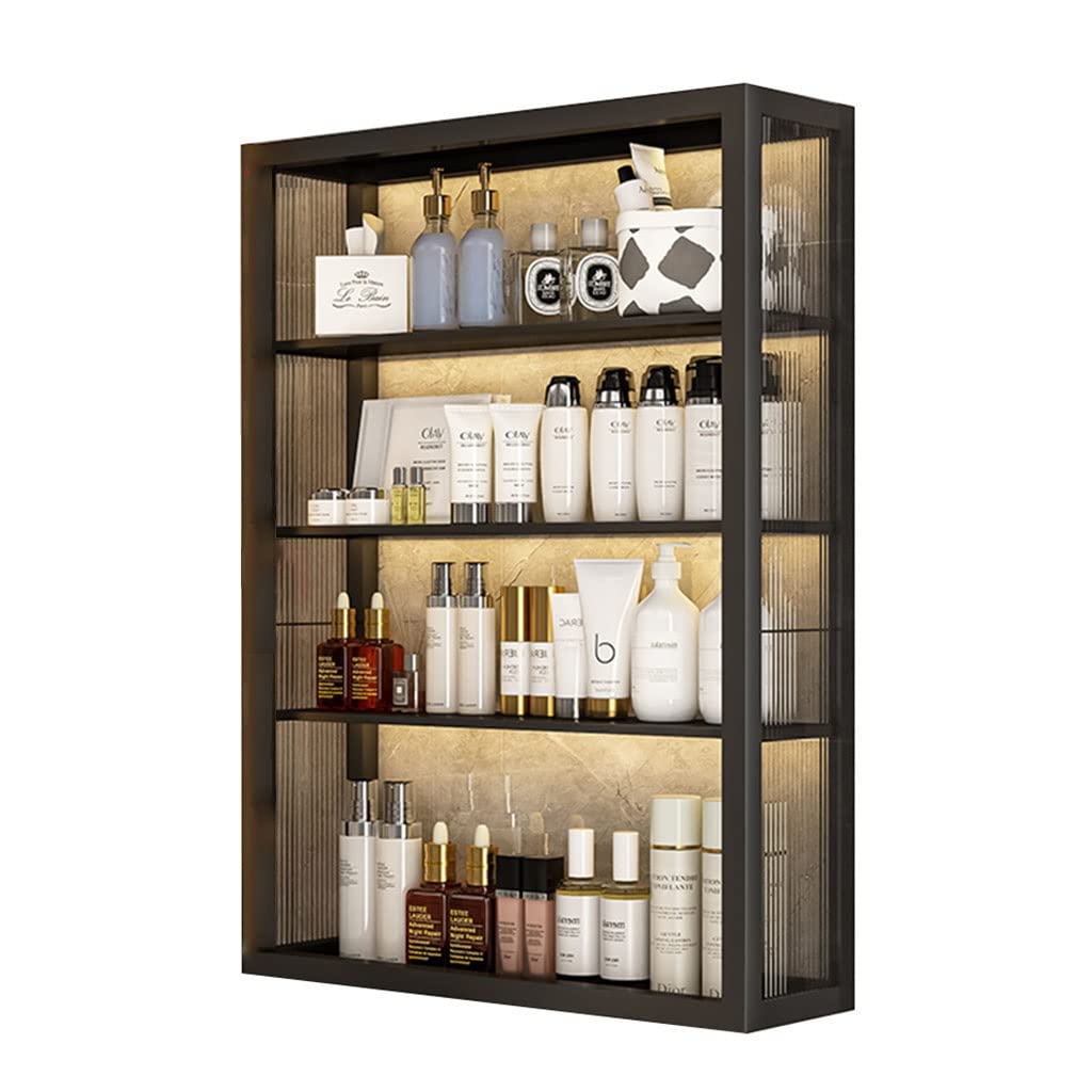 Black Floating Bathroom Cabinet - No Drill Wall Mounted Over Toilet Storage Shelf (50x15x70cm, 2-4 Tiers) for Bathroom Organization & Kitchen Cosmetic Storage - Perfect for Small Spaces & Apartment Living