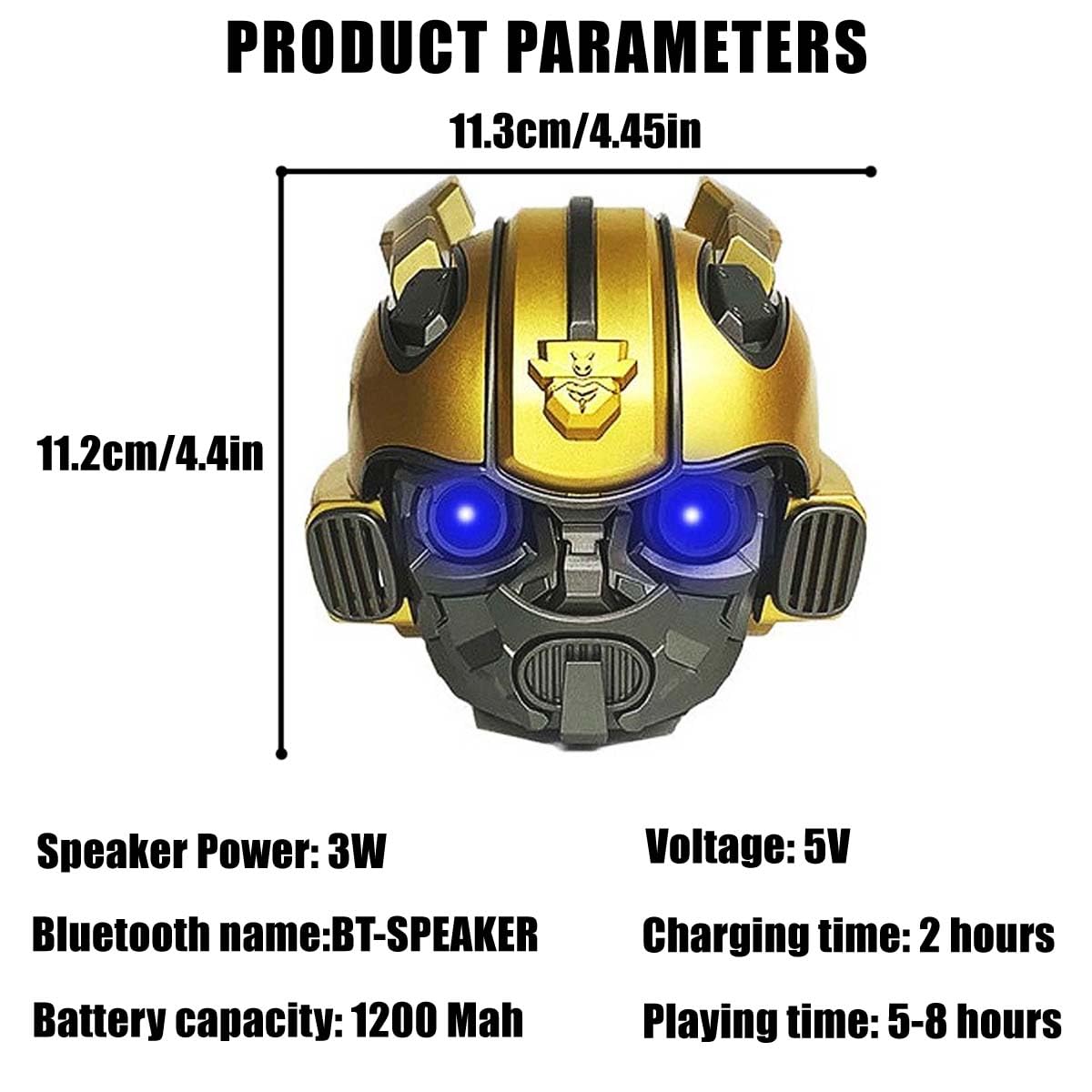 Transformers Bumblebee Helmet Bluetooth Speaker - Portable Wireless Speaker with Bluetooth 5.0, Dual Built-in Speakers & USB Charging Cable - Perfect for Outdoor, Travel, Parties & Gifts