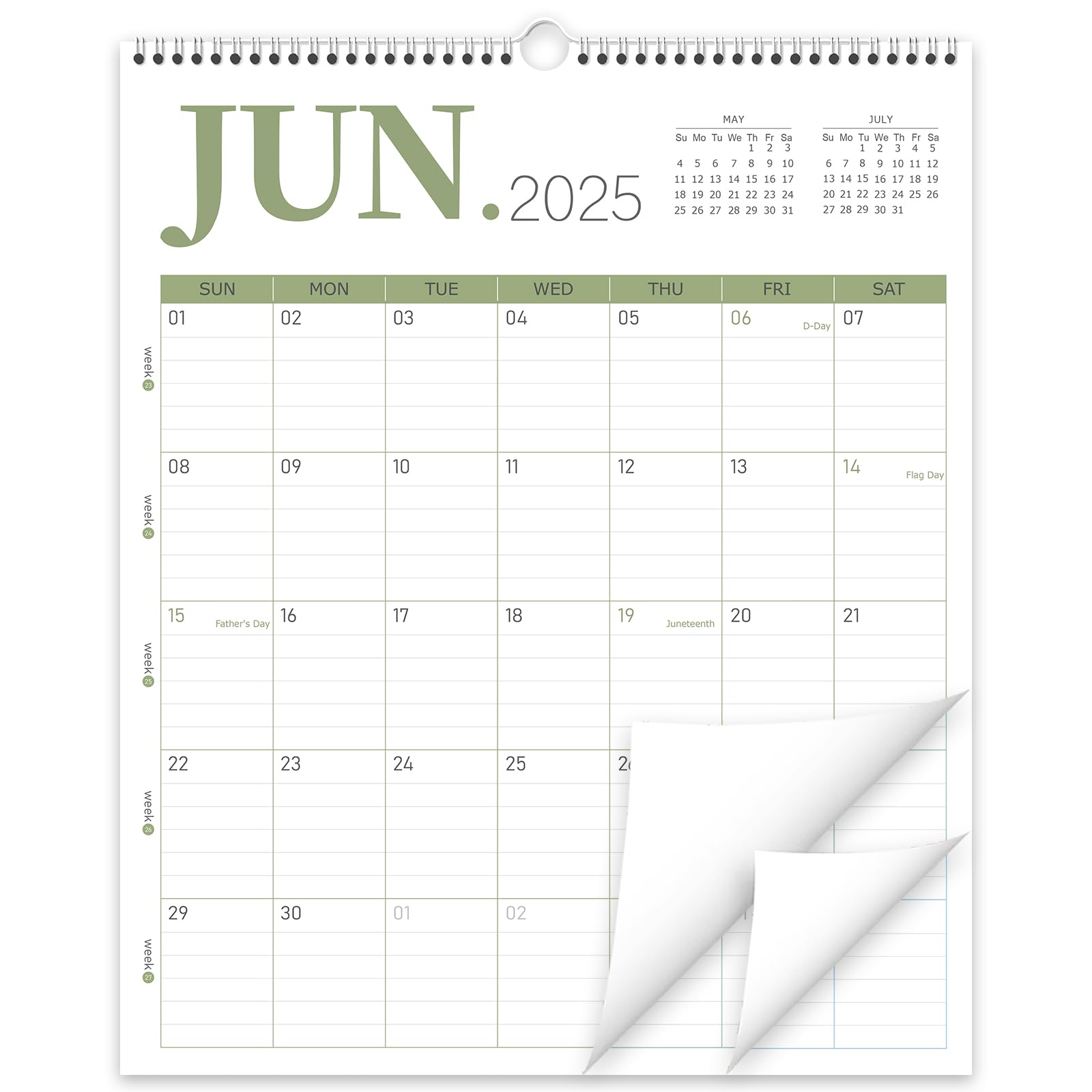 Guasslee 2025-2026 Vertical Wall Calendar | 19-Month Tear-Off Planner (June 2025 - December 2026) | 14