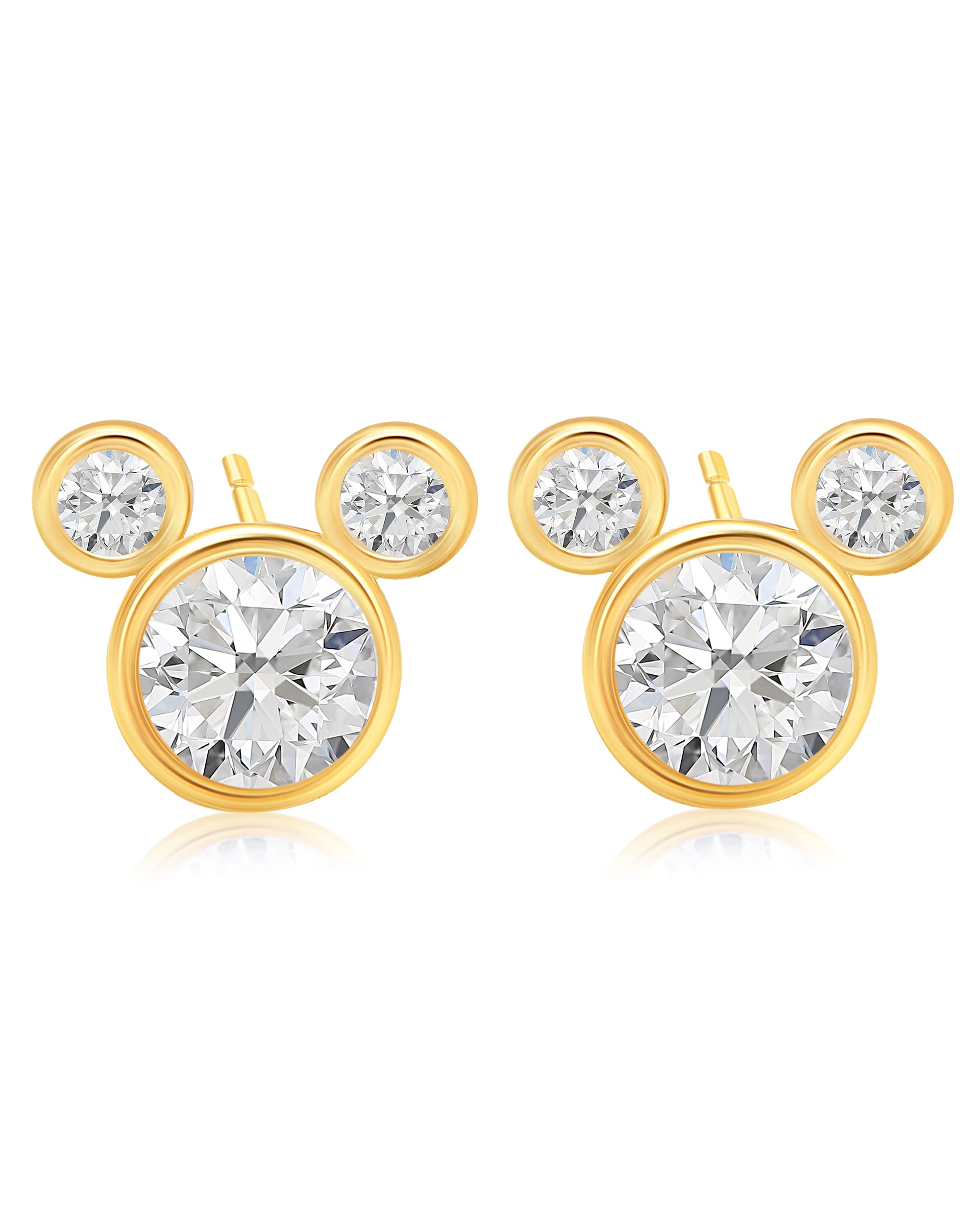 Disney Mickey & Minnie Mouse 10k Yellow Gold Cubic Zirconia Stud Earrings - Elegant Disney Jewelry for Women, Perfect for Gifts, Parties & Everyday Wear