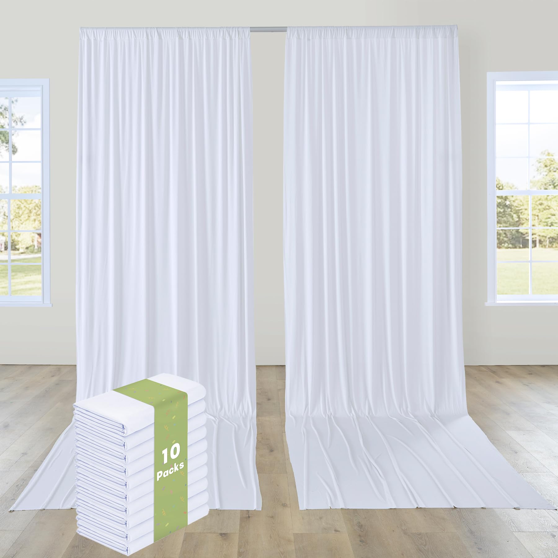 50ft x 15ft White Polyester Photo Backdrop Curtain - Wrinkle-Free Wedding & Birthday Party Photography Background Drapes - Perfect for Indoor Events, Studio Shoots, and Special Occasions