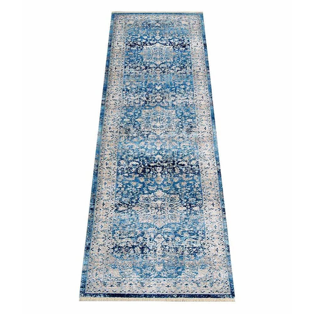 Machine Made Polyester Area Rugs 2'6''x9'10'' Runner - Blue Oriental Traditional Design Low Pile Carpet for Living Room, Bedroom, Hallway | Durable & Easy to Clean | Perfect for Home Decor, Entryway Runner, and Cozy Spaces (M00082)