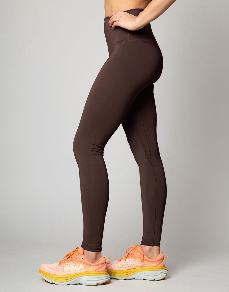 High Waisted Freestyle Flat Front Leggings - Chocolate Brown - Yoga, Running, Gym & Everyday Comfort Wear