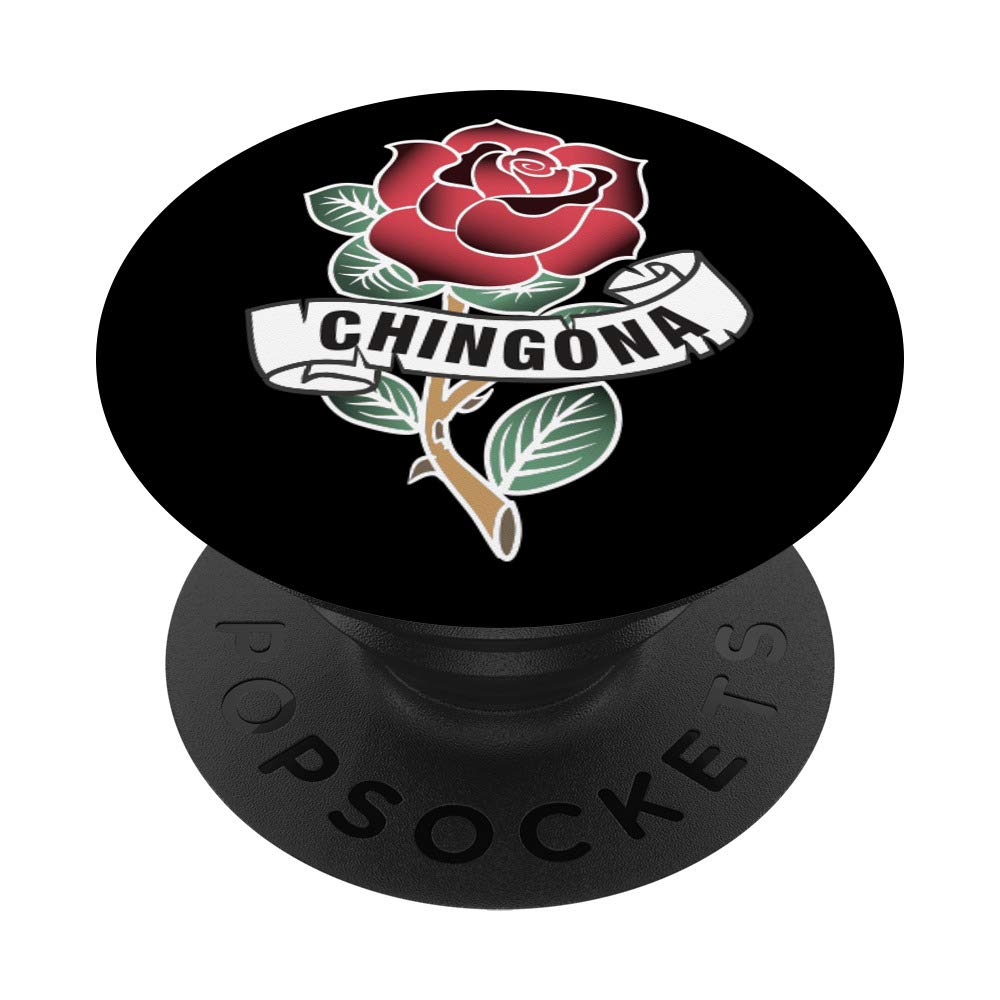 Chingona Red Rose Tattoo Style PopSockets PopGrip - Swappable Phone Grip for iPhone, Samsung & Tablets | Perfect for Secure Holding, Selfies & Video Calls