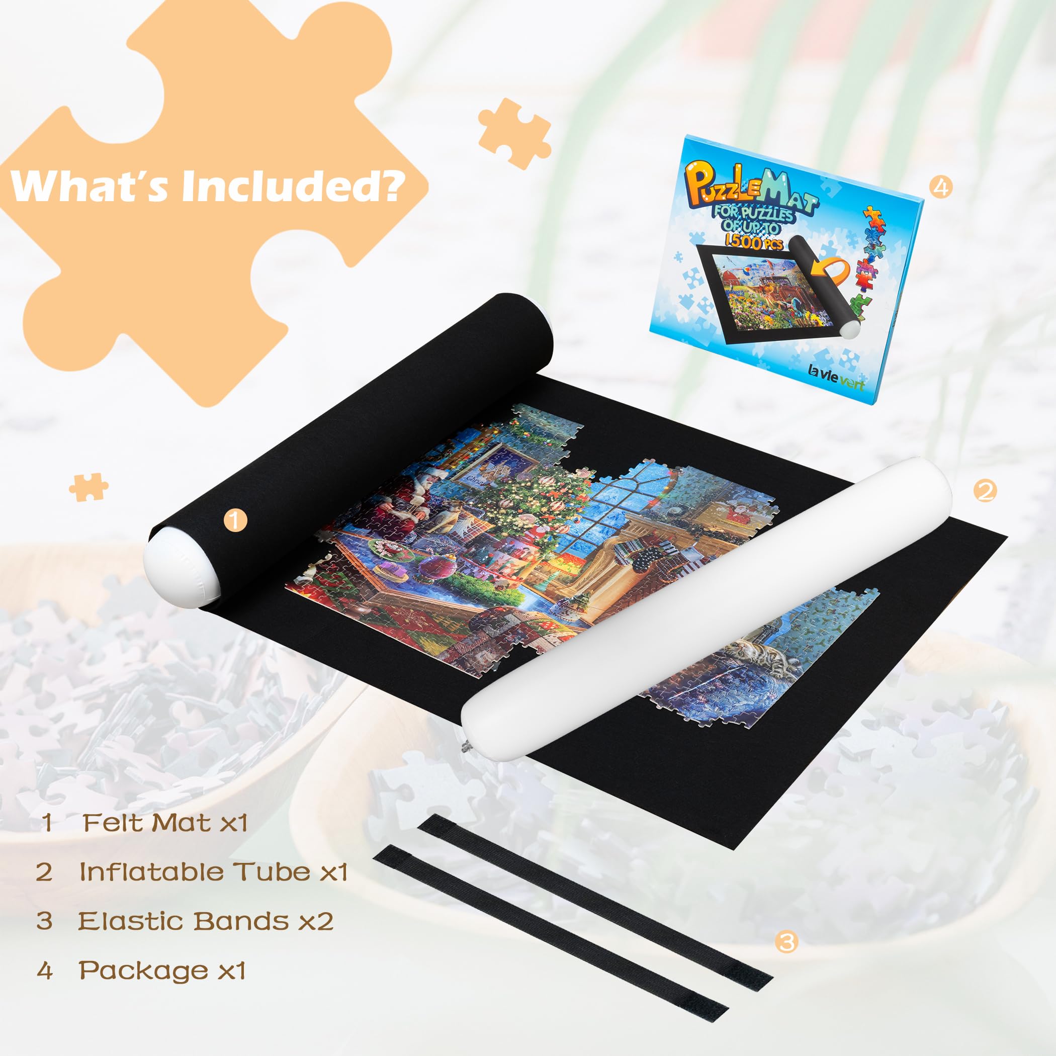 Lavievert Jigsaw Puzzle Mat Roll Up - Portable Puzzle Board & Storage Saver for Up to 1500 Pieces | Eco-Friendly Material | Perfect for Travel, Home Organization & Puzzle Enthusiasts