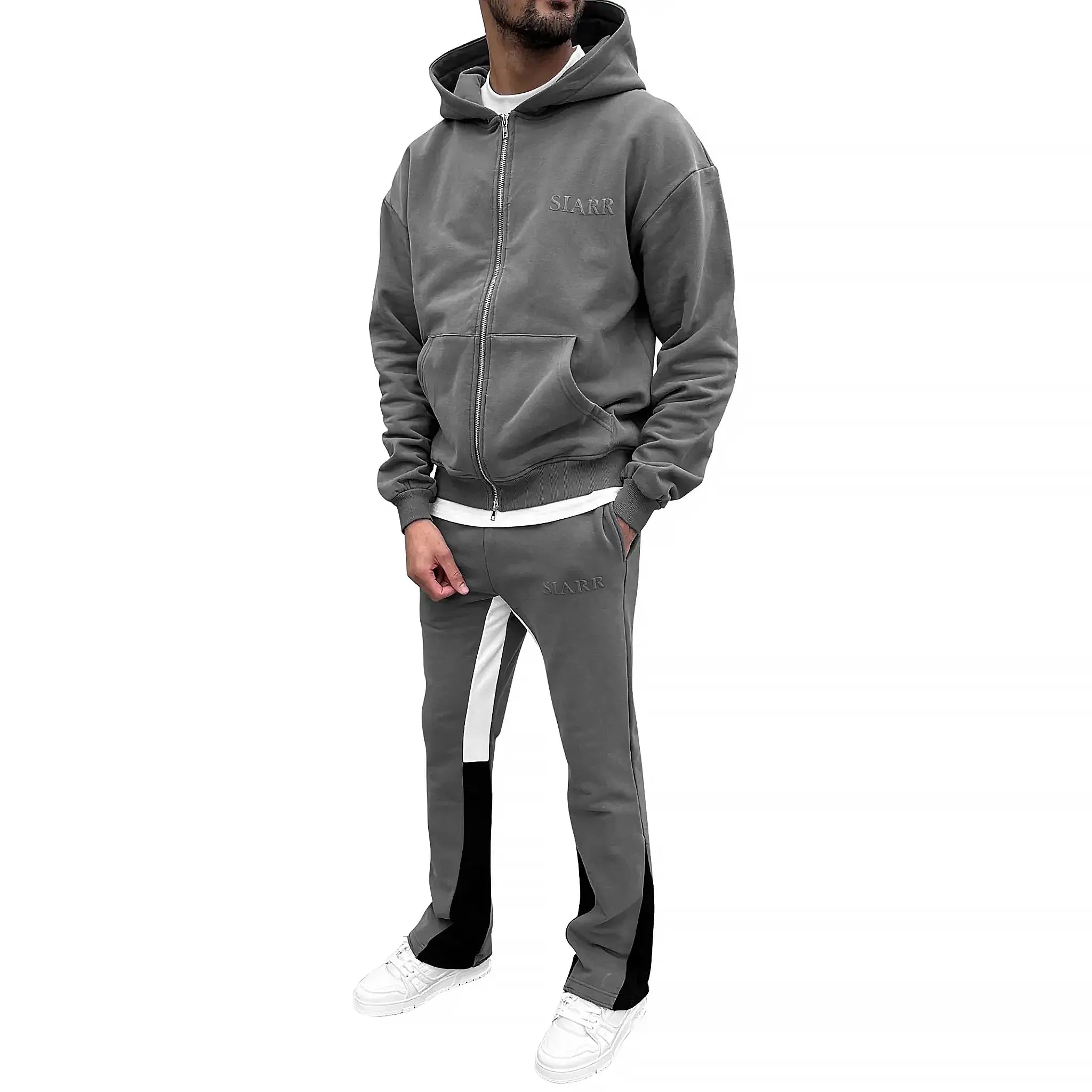 SIARR Dark Grey Zip Up Hoodie for Men - Lightweight Fleece Jacket with Front Pockets | Perfect for Casual Wear, Gym & Outdoor Activities