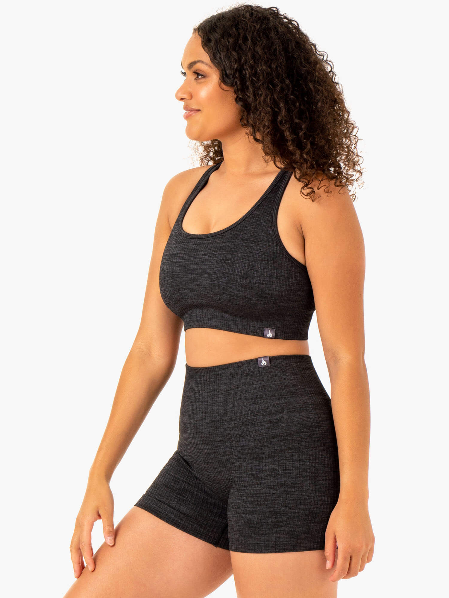 High-Waisted Rib Seamless Sports Bra for Women - Breathable Workout Top - Black Marble - Gym, Yoga & Running Activewear