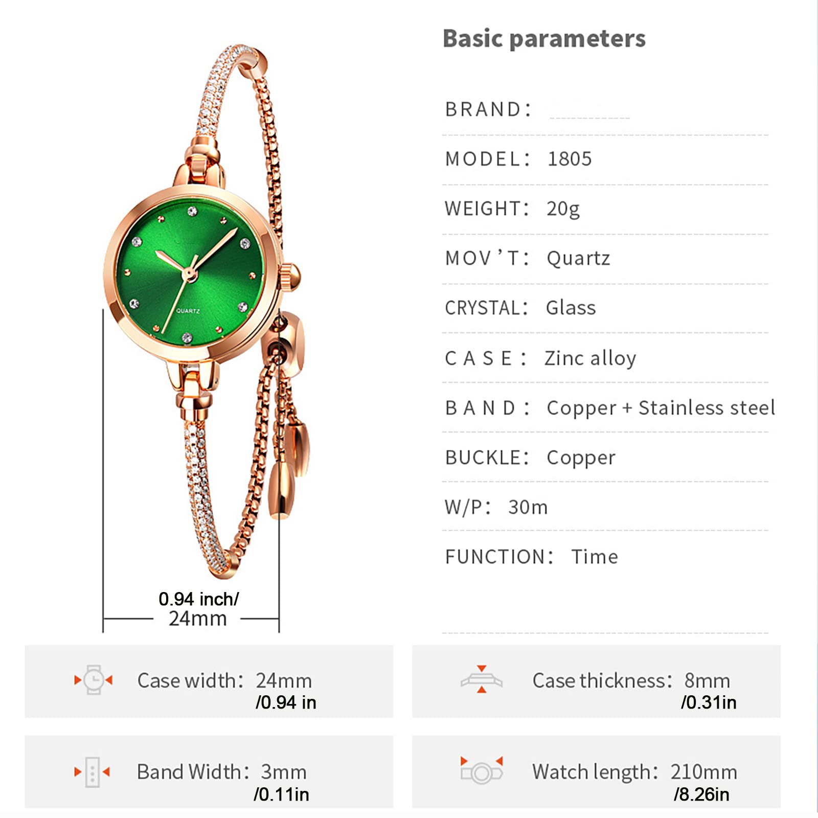 TOOCAT Women's Rose Gold Glitter Diamond Analog Quartz Watch - Waterproof Fashion Bracelet Wristwatch for Female Students, Perfect for School, Work, and Special Occasions