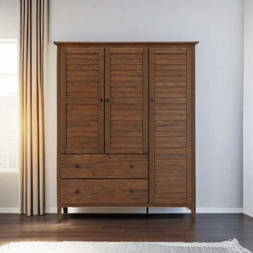 Grain Wood Furniture Greenport 3-Door Wardrobe in Brushed Walnut - Spacious Storage for Bedroom, Closet Organization & Home Decor
