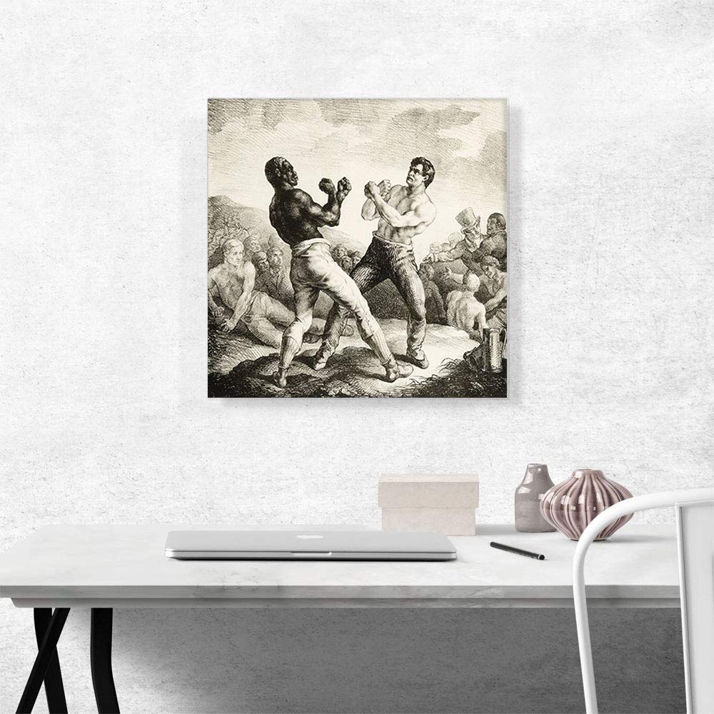 Theodore Gericault Boxers Canvas Art Print - 18x18 Inch Stretched Framed Wall Decor Painting, Giclee Poster for Living Room & Bedroom