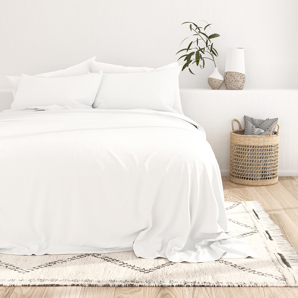 Chevron Embossed 4-Piece Queen Size Sheet Set - Soft Wrinkle-Resistant Bedding for Comfortable Sleep - Perfect for Master Bedroom, Guest Room & Dorm