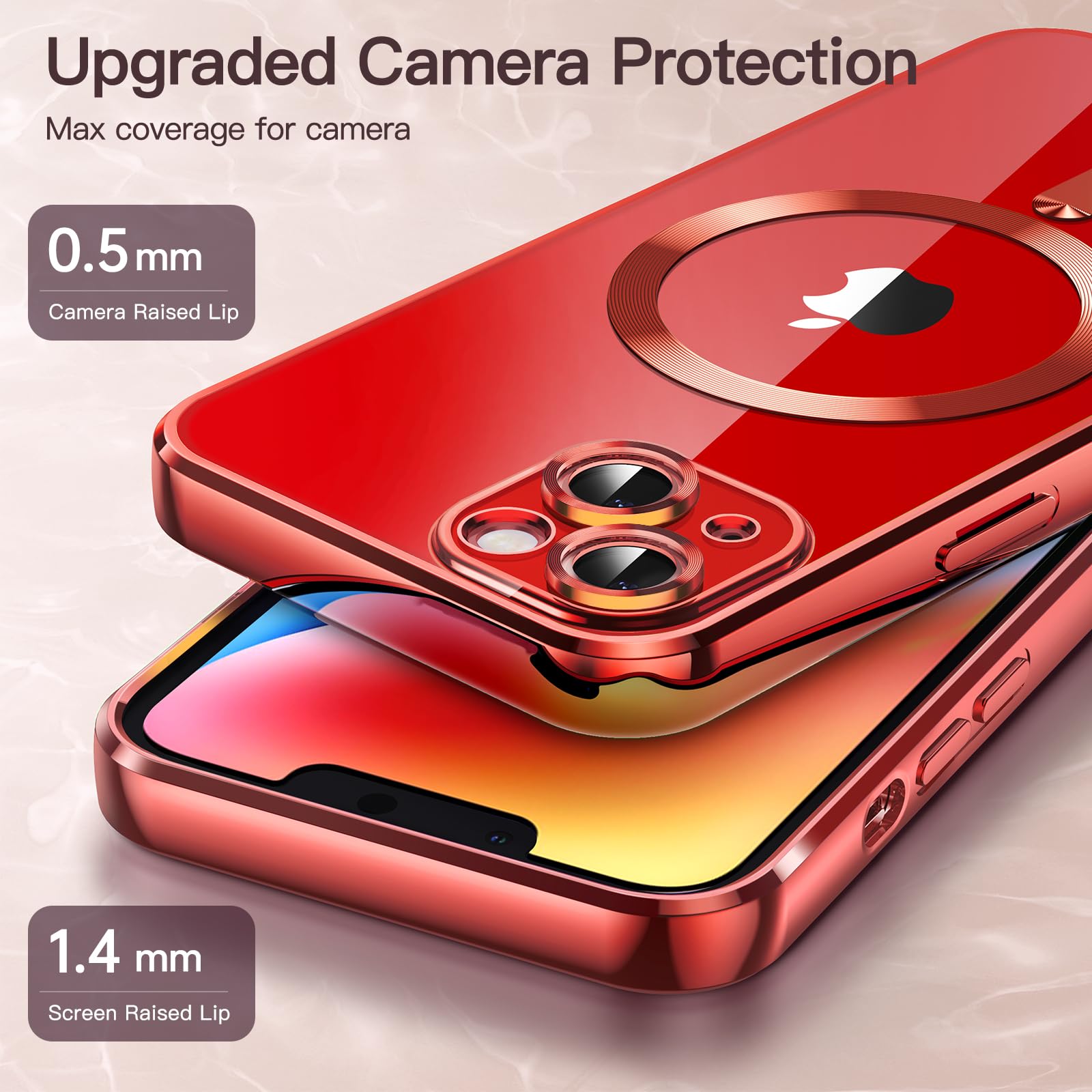 JETech Soft Clear Case for iPhone 14 6.1-Inch | MagSafe Compatible Shockproof TPU Cover with Full Camera Protection | Electroplated Design in Bright Red | Perfect for Everyday Use, Wireless Charging & Drop Protection